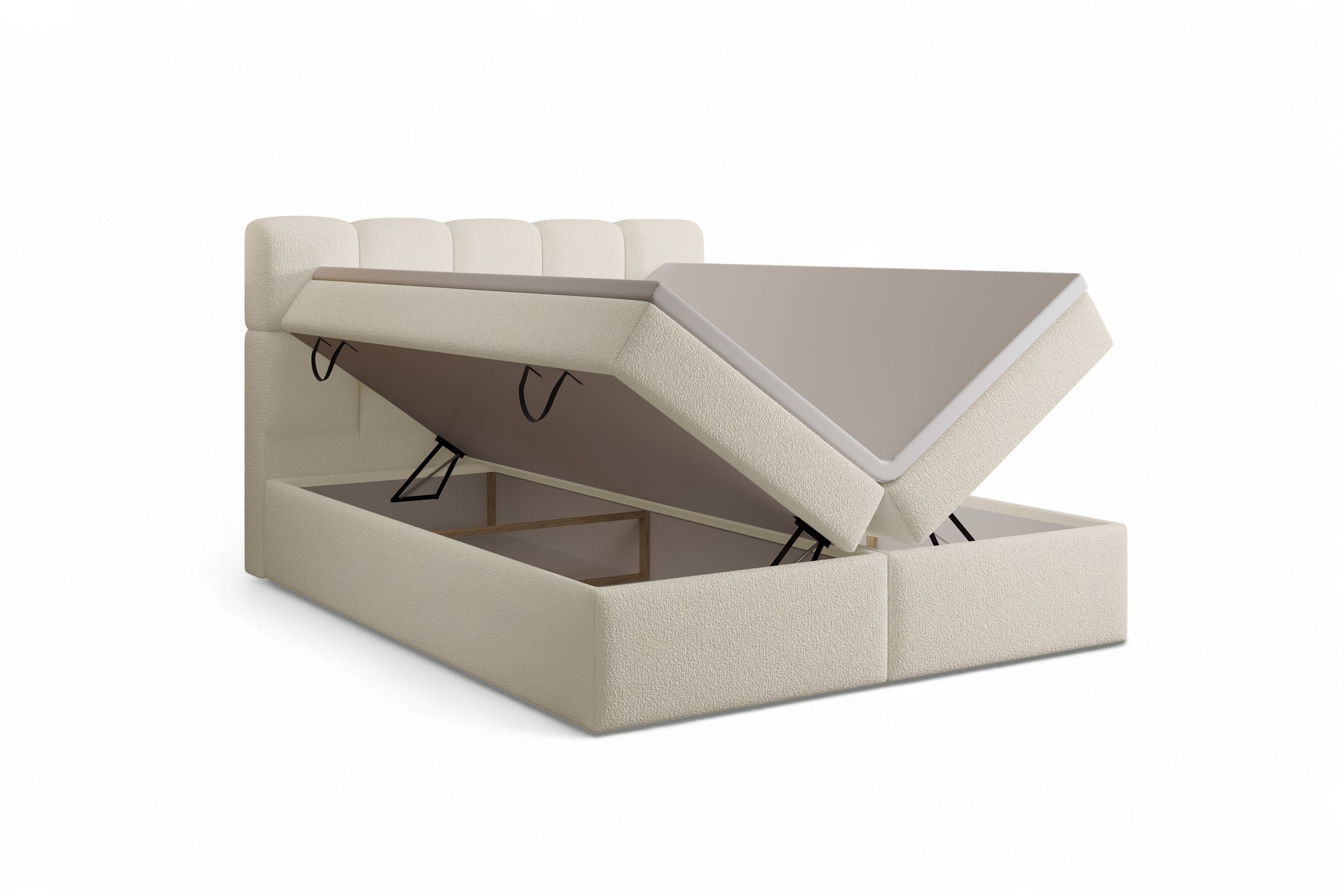 Kontinentálna posteľ Carello 160x200 s úložným priestorom - svetlobéžová buklé Quelle 02 Boxspring posteľ Carello 160x200 s úložným priestorom - svetlý Béžová bukla Quelle 02 