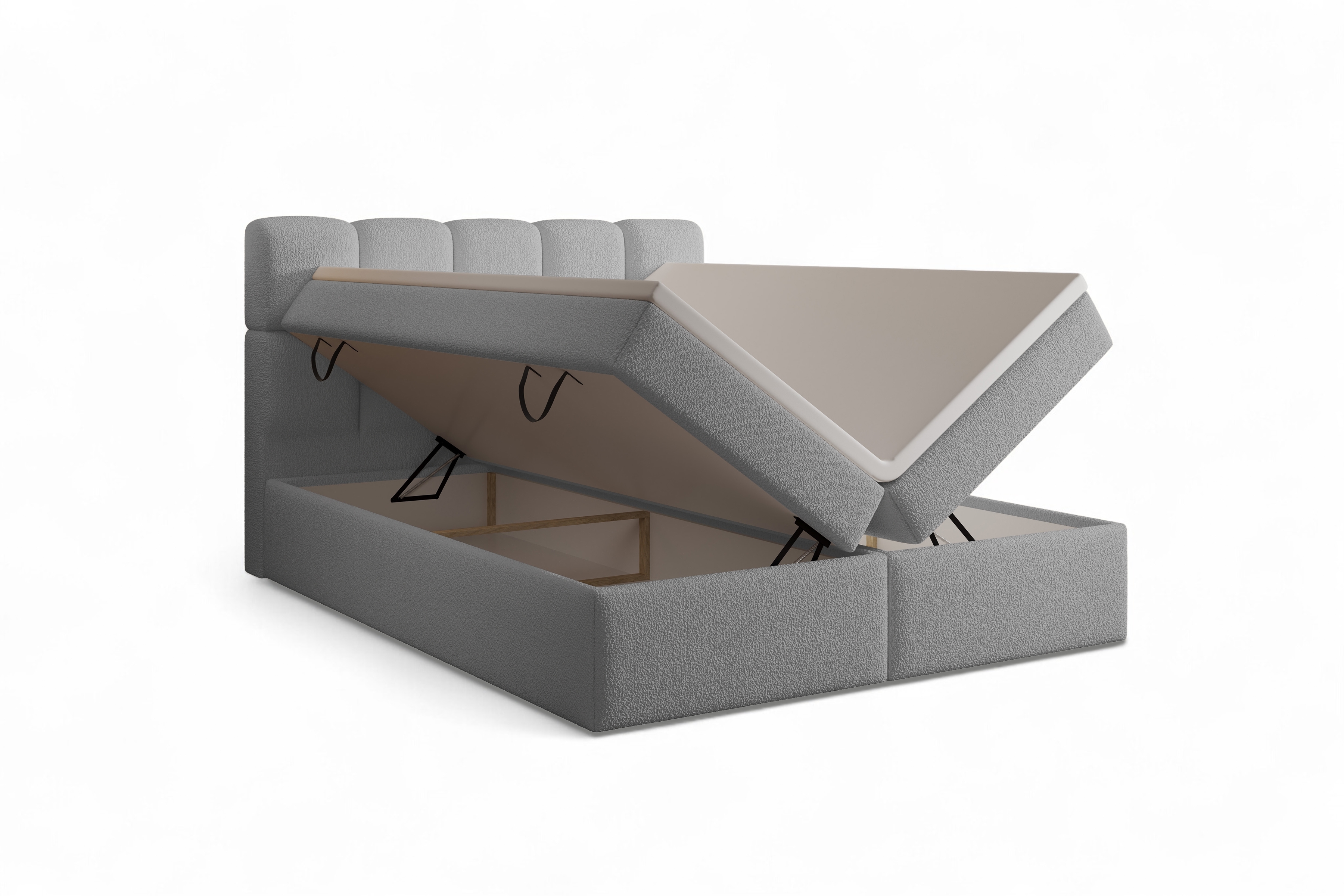 Kontinentální postel Carello 160x200 s úložným prostorem - šedá bouclé Quelle 83 Postel boxspring Carello 160x200 s úložním prostorem - šedá bukla Quelle 83 