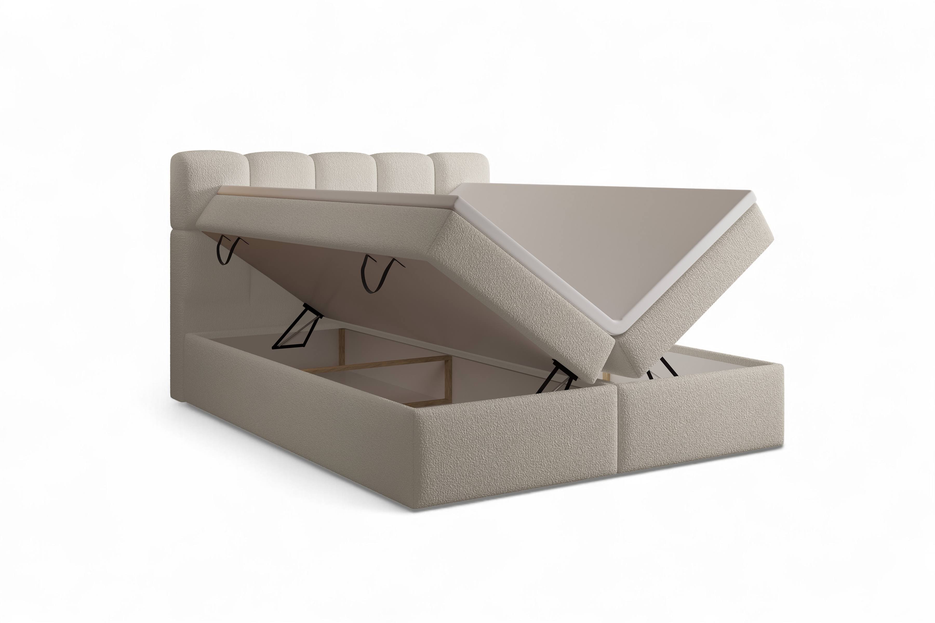 Kontinentálna posteľ Carello 160x200 s úložným priestorom - béžová buklé Quelle 05 Boxspring posteľ Carello 160x200 s úložným priestorom - Béžová bukla Quelle 05 