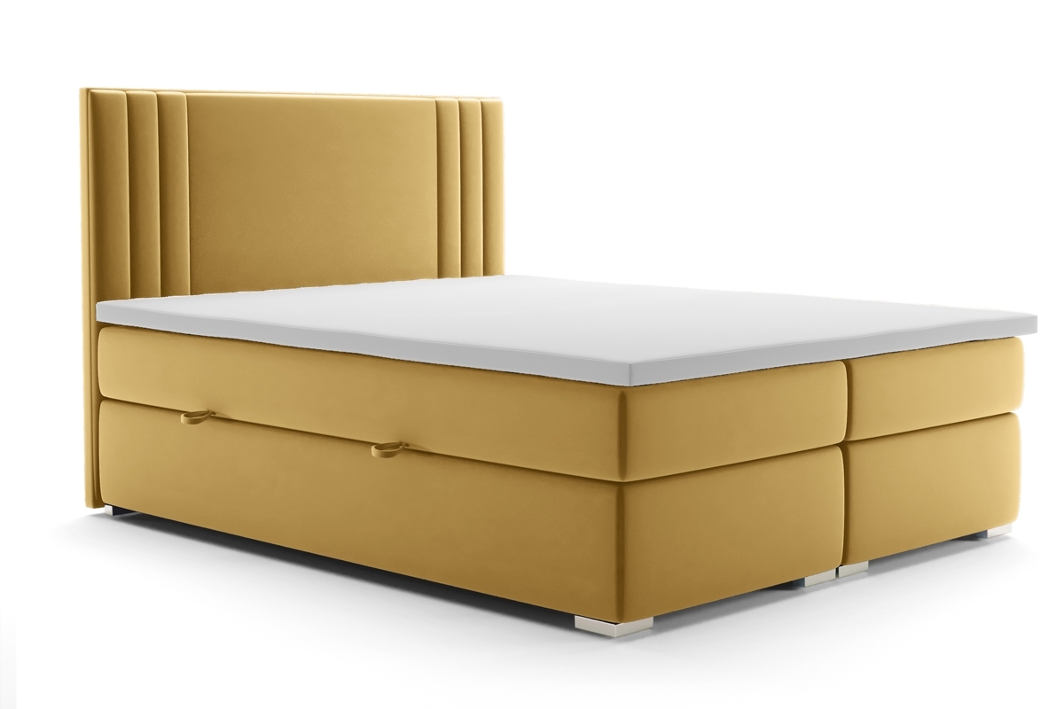 Boxspring posteľ Cyntia 140x200 muszardowe posteľ z materacem