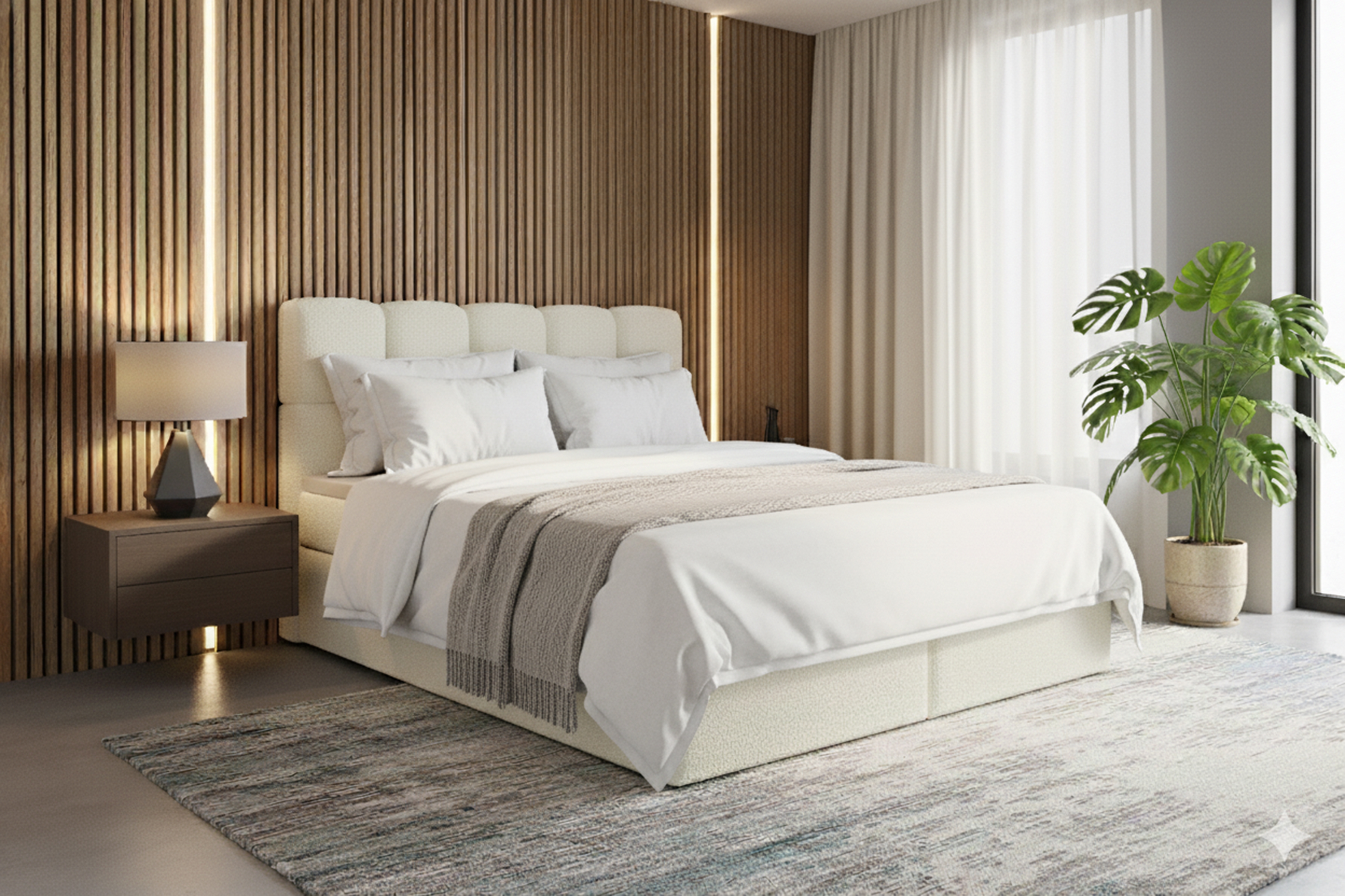 Kontinentálna posteľ Carello 160x200 s úložným priestorom - svetlobéžová buklé Quelle 02 Boxspring posteľ Carello 160x200 s úložným priestorom - svetlý Béžová bukla Quelle 02 