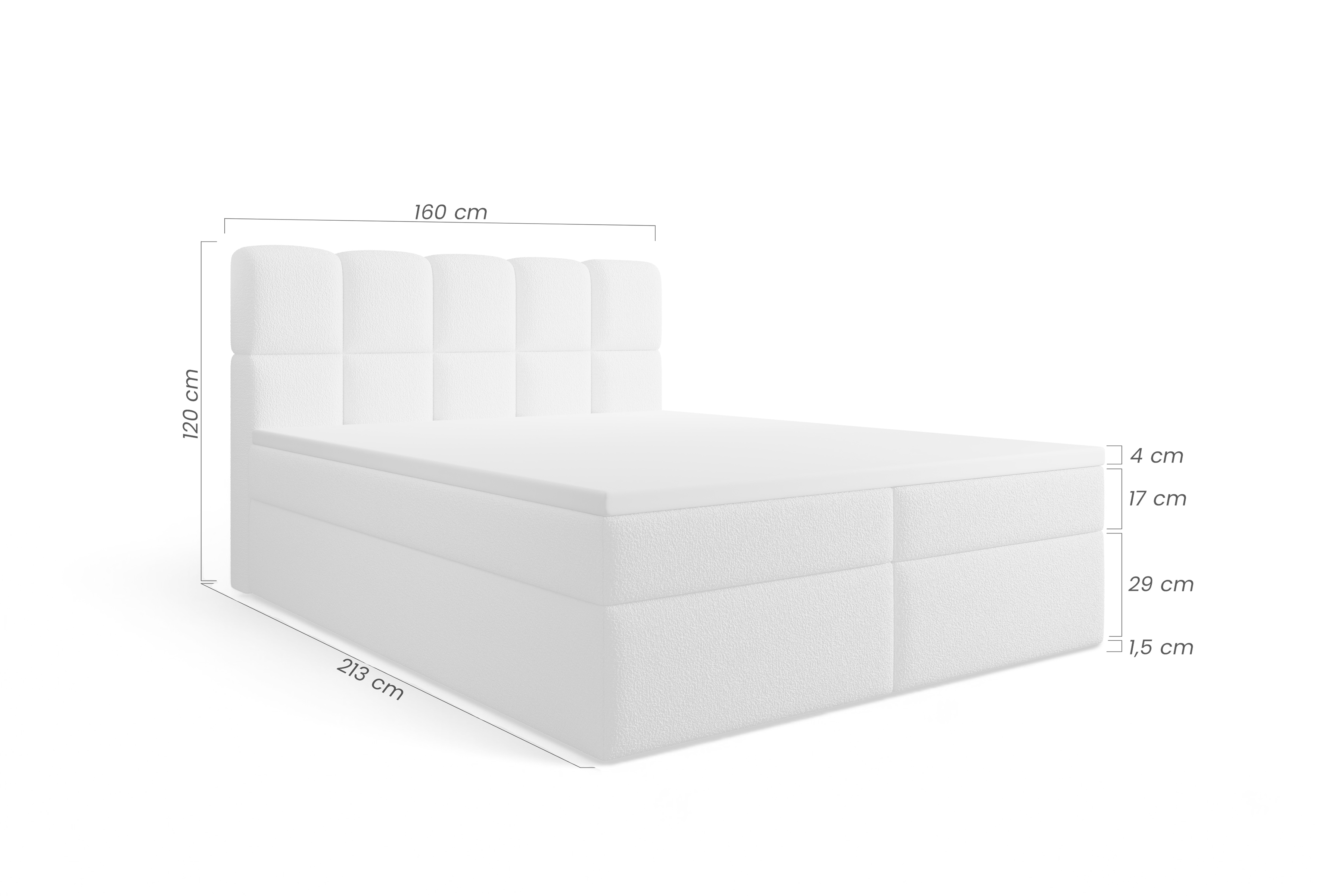 Kontinentálna posteľ Carello 160x200 s úložným priestorom - svetlobéžová buklé Quelle 02 Boxspring posteľ Carello 160x200 s úložným priestorom - svetlý Béžová bukla Quelle 02 