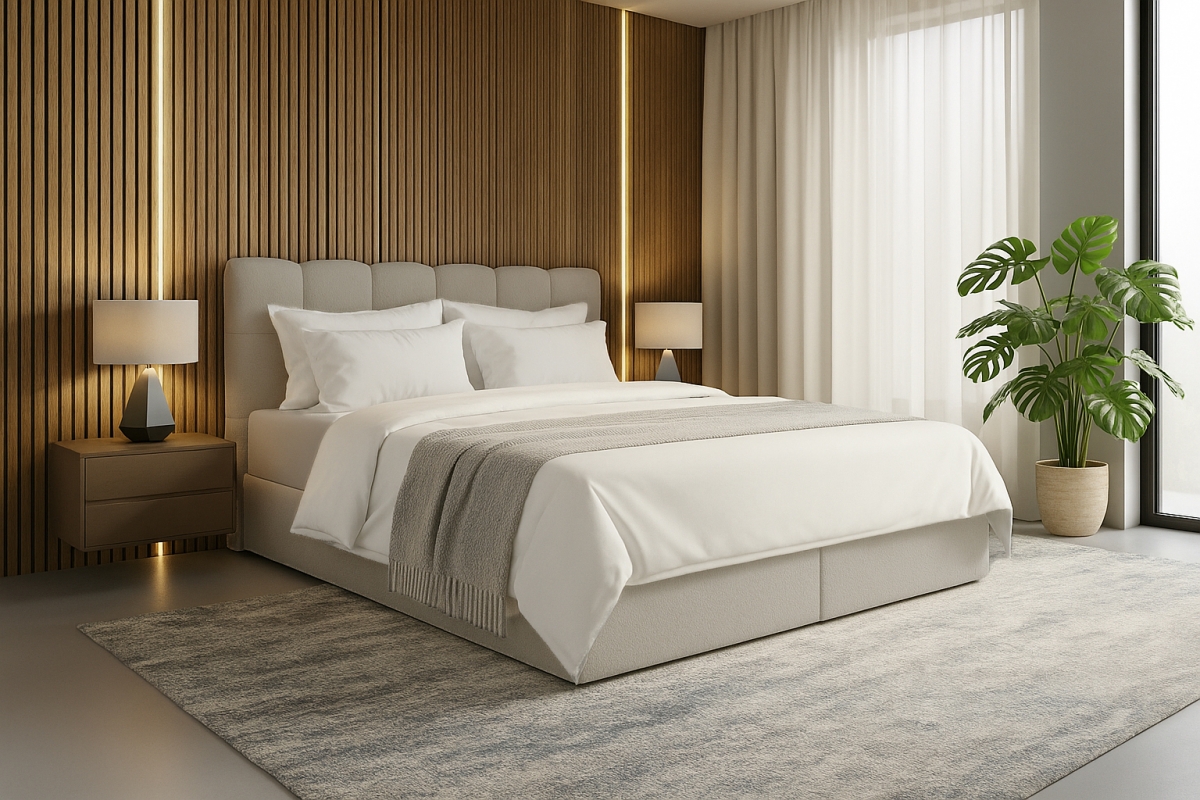 Kontinentální postel Carello 180x200 s úložným prostorem - béžová bouclé Quelle 05 Postel boxspring Carello 180x200 s úložním prostorem - béžová bukla Quelle 05