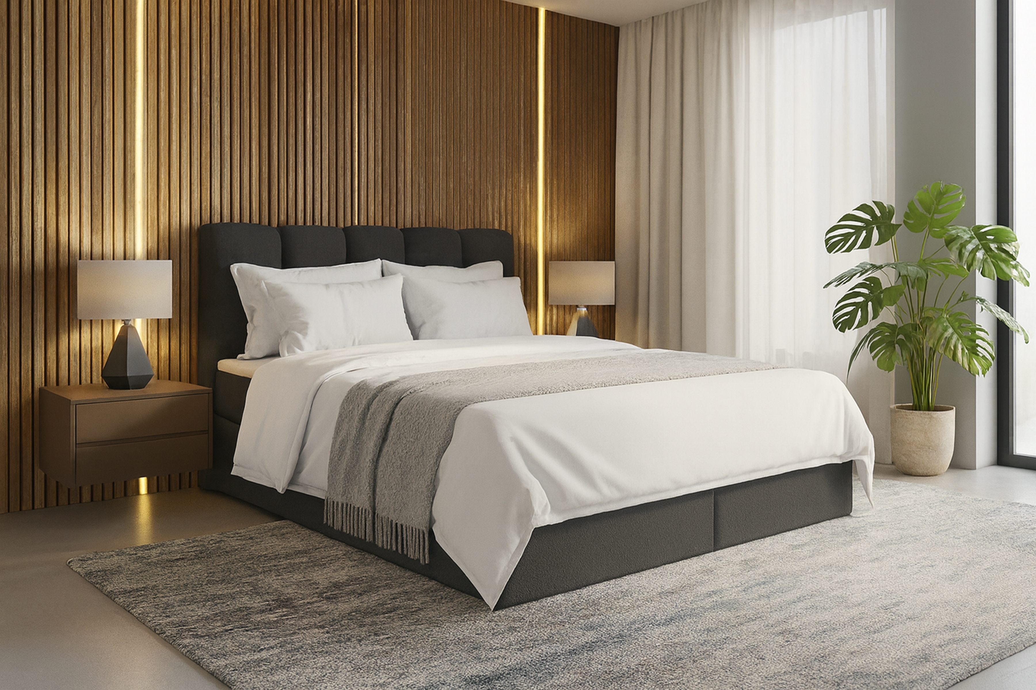 Kontinentální postel Carello 180x200 s úložným prostorem - tmavě šedá bouclé Quelle 92 Postel boxspring Carello 180x200 s úložním prostorem - tmavě šedá bukla Quelle 92