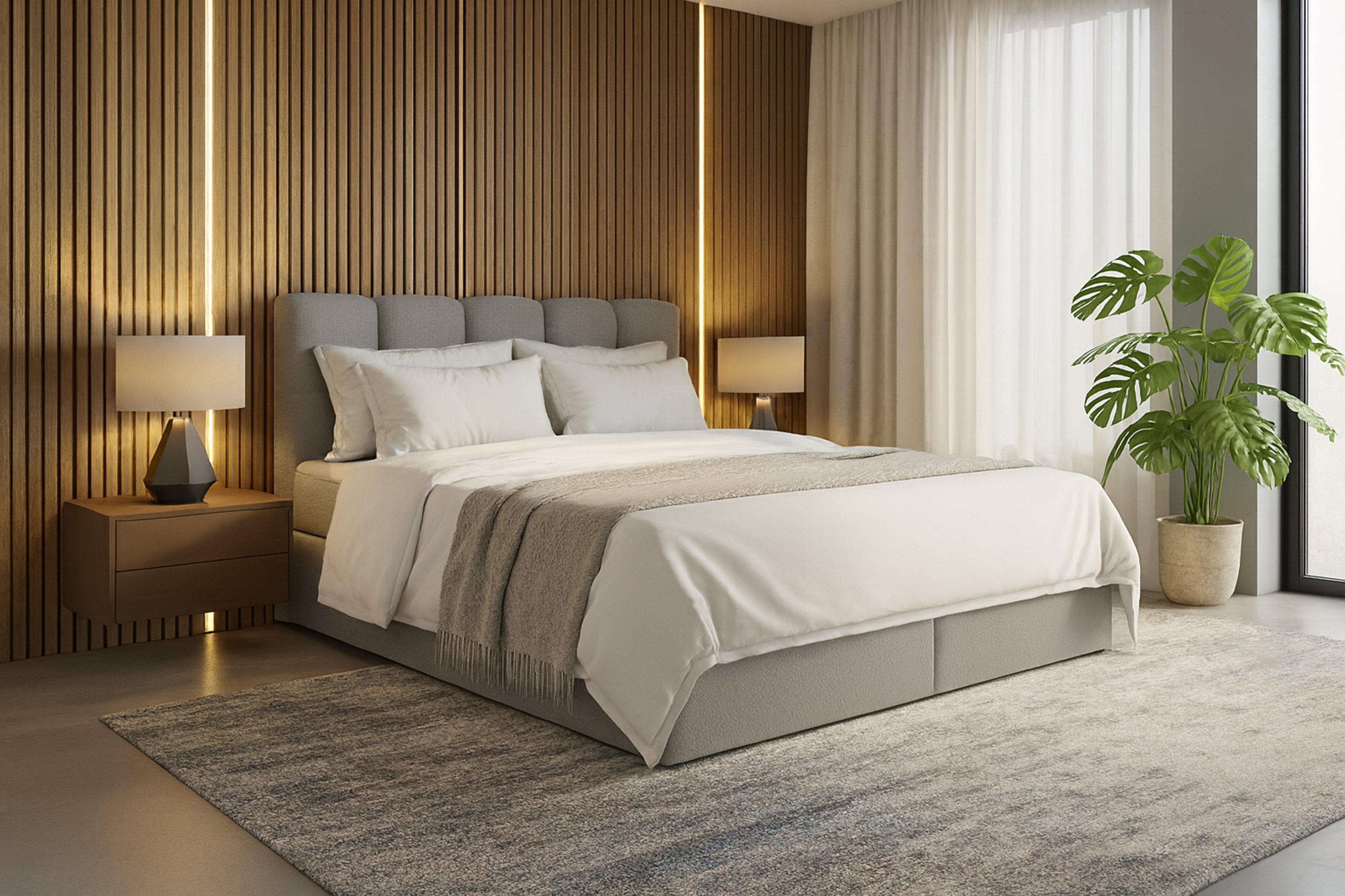 Kontinentální postel Carello 180x200 s úložným prostorem - šedá bouclé Quelle 83 Postel boxspring Carello 180x200 s úložním prostorem - šedá bukla Quelle 83