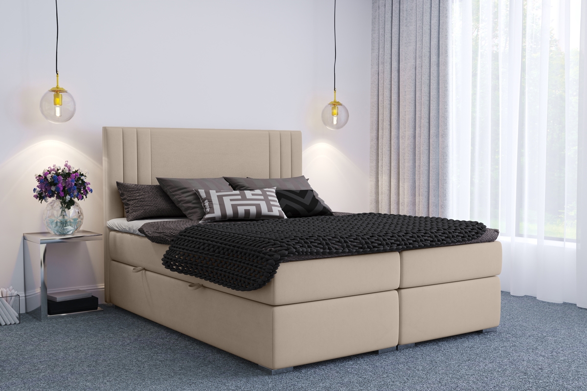 Boxspring posteľ Cyntia 140x200 béžová Posteľ z dekoratívnym wezglowiem 