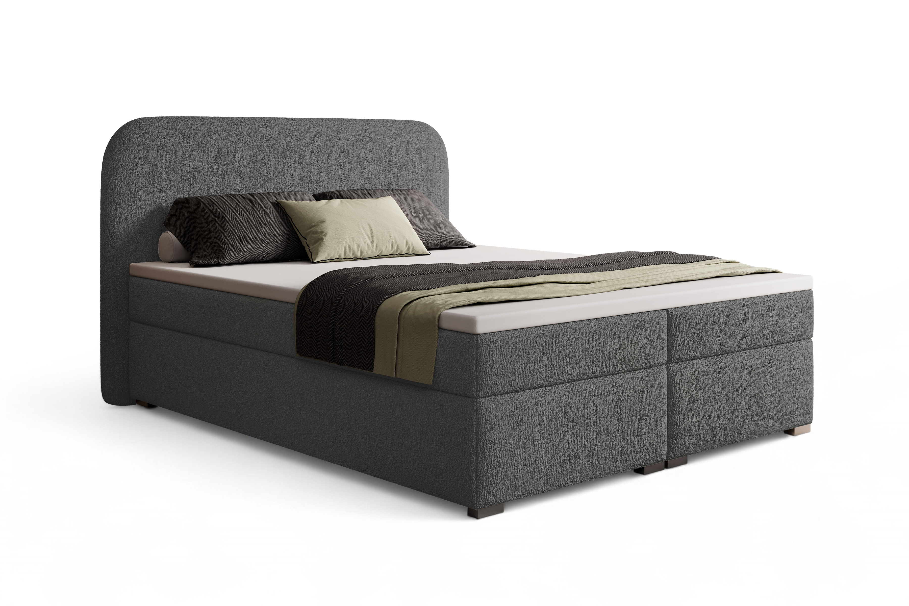 Kontinentální postel Eleris 160x200 s úložným prostorem - tmavě šedá bouclé Quelle 92 Postel boxspring Elaris 160x200 s úložním prostorem - tmavě šedá bukla Quelle 92