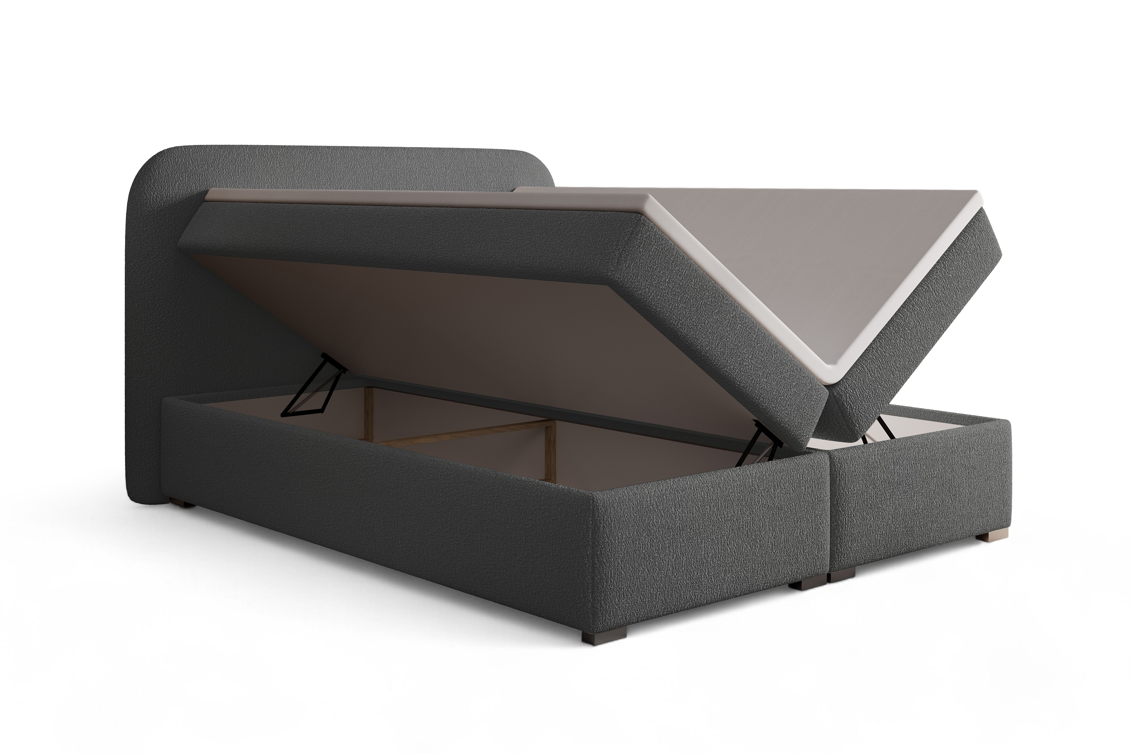 Kontinentální postel Eleris 160x200 s úložným prostorem - tmavě šedá bouclé Quelle 92 Postel boxspring Elaris 160x200 s úložním prostorem - tmavě šedá bukla Quelle 92
