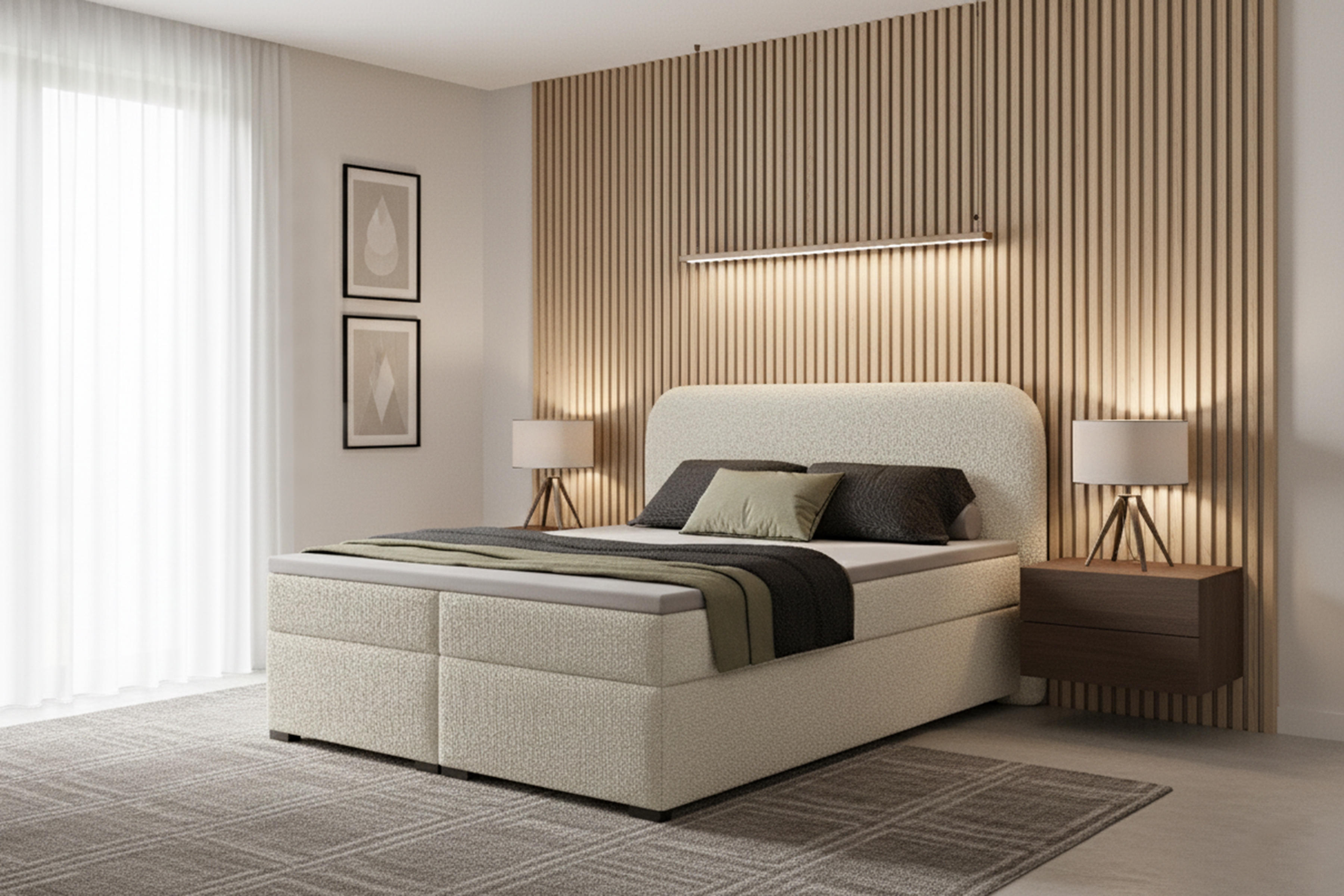 Kontinentální postel Elaris 160x200 s úložným prostorem - světle béžová bouclé Quelle 02 Postel boxspring Elaris 160x200 s úložním prostorem - světlý béžová bukla Quelle 02 