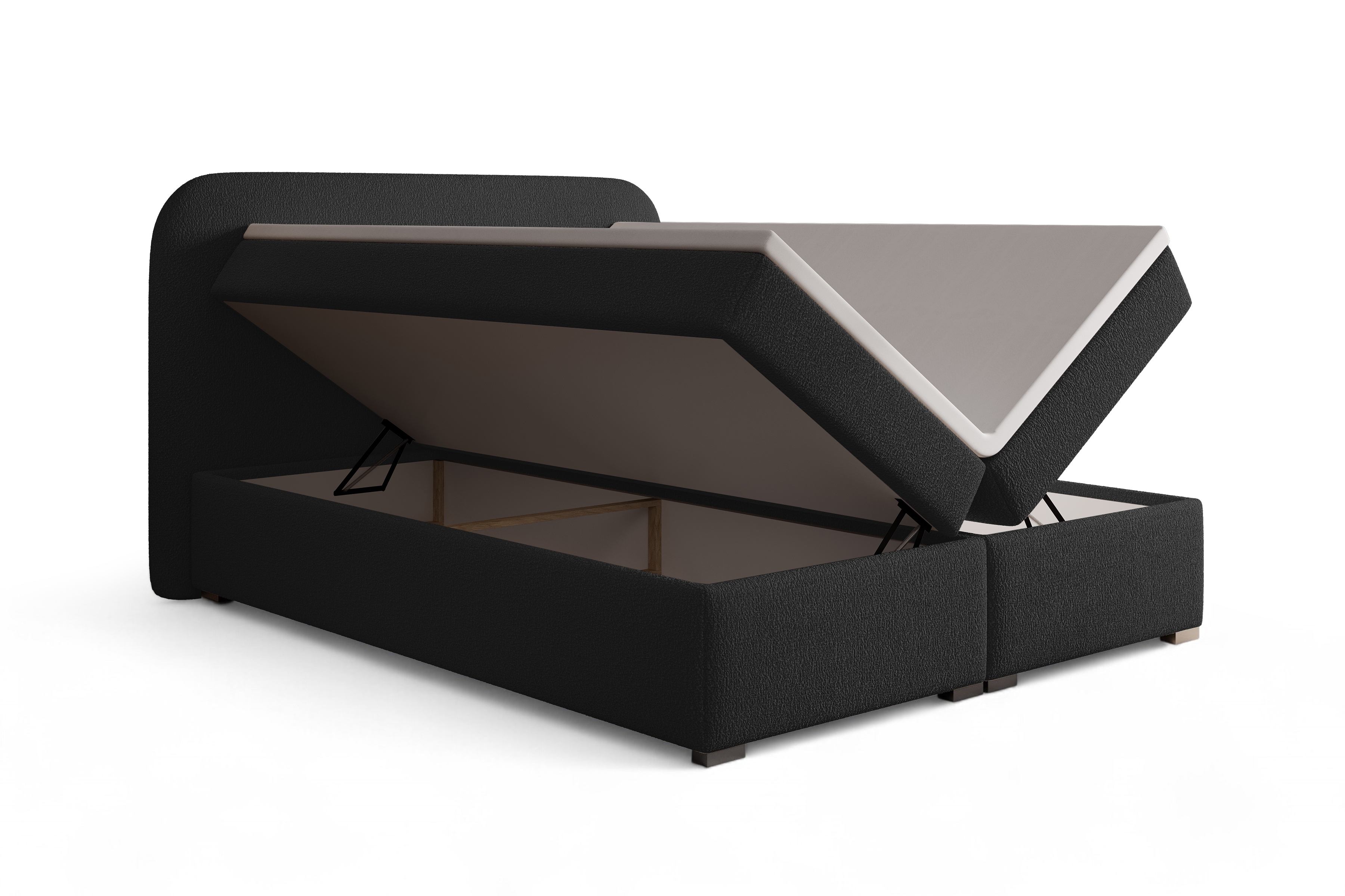 Kontinentálna posteľ Eleris 180x200 s úložným priestorom - čierna buklé Quelle 100 Boxspring posteľ Elaris 180x200 s úložným priestorom - Čierna bukla Quelle 100
