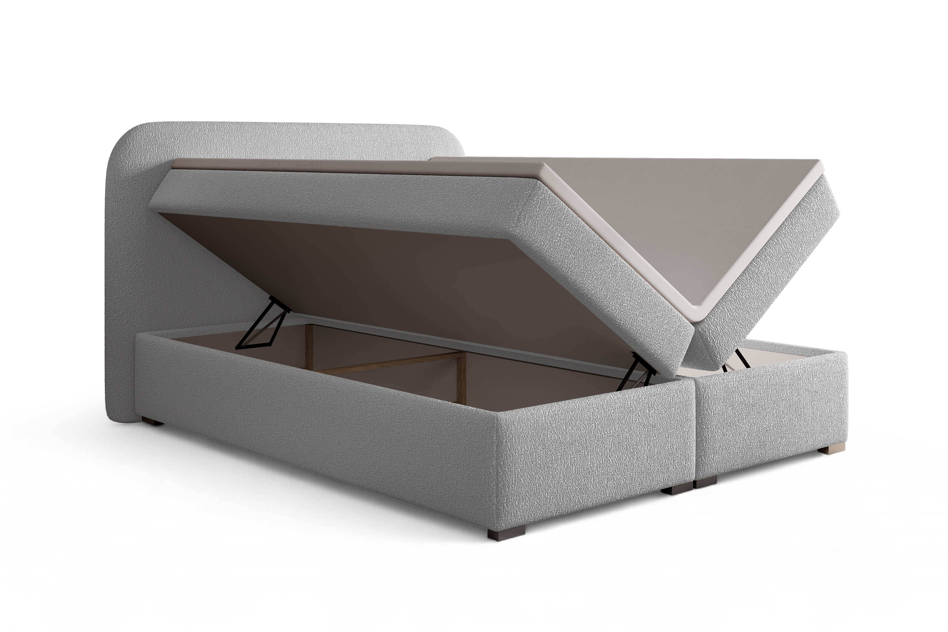 Kontinentální postel Eleris 180x200 s úložným prostorem - šedá bouclé Quelle 83 Postel boxspring Elaris 180x200 s úložním prostorem - šedá bukla Quelle 83 