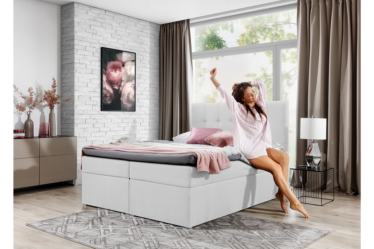Boxspring postel Nerino 180x200 Eko-kůže Soft 017 - výprodej białe łóżko z ekoskóry 