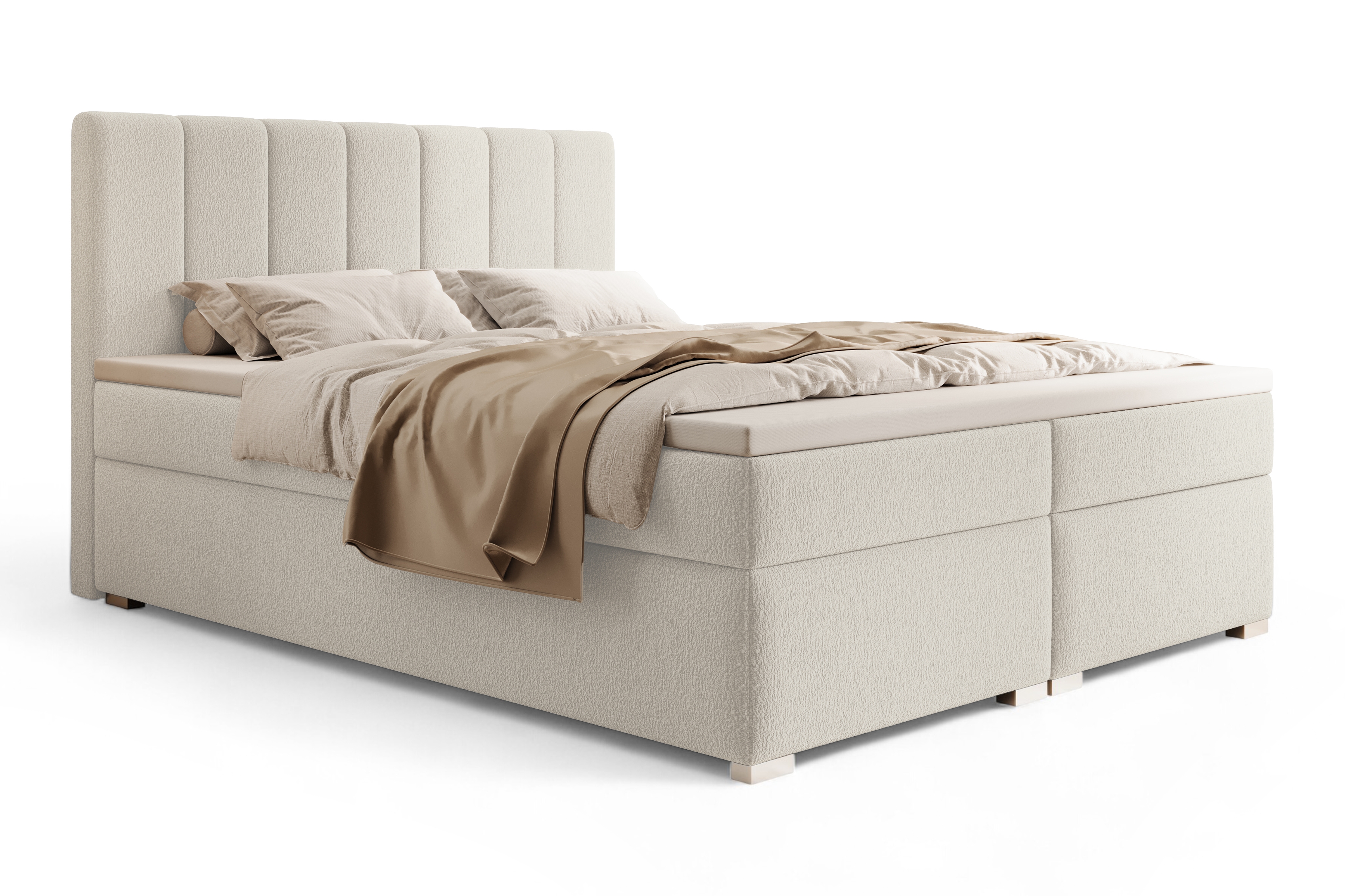 Kontinentálna posteľ Mareli 160x200 s úložným priestorom - svetlý béžový buklé Quelle 02 Boxspring posteľ Mareli 160x200  s úložným priestorom - svetlý Béžová plusz Quelle 02 