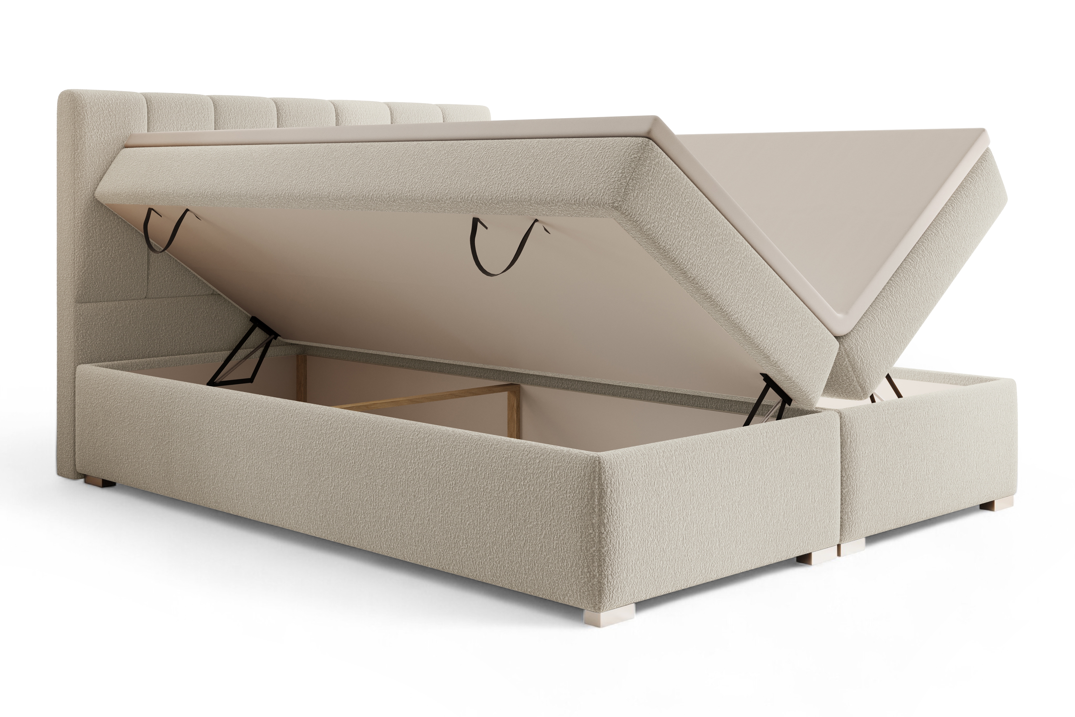 Kontinentálna posteľ Mareli 160x200 s úložným priestorom - svetlý béžový buklé Quelle 02 Boxspring posteľ Mareli 160x200  s úložným priestorom - svetlý Béžová plusz Quelle 02 