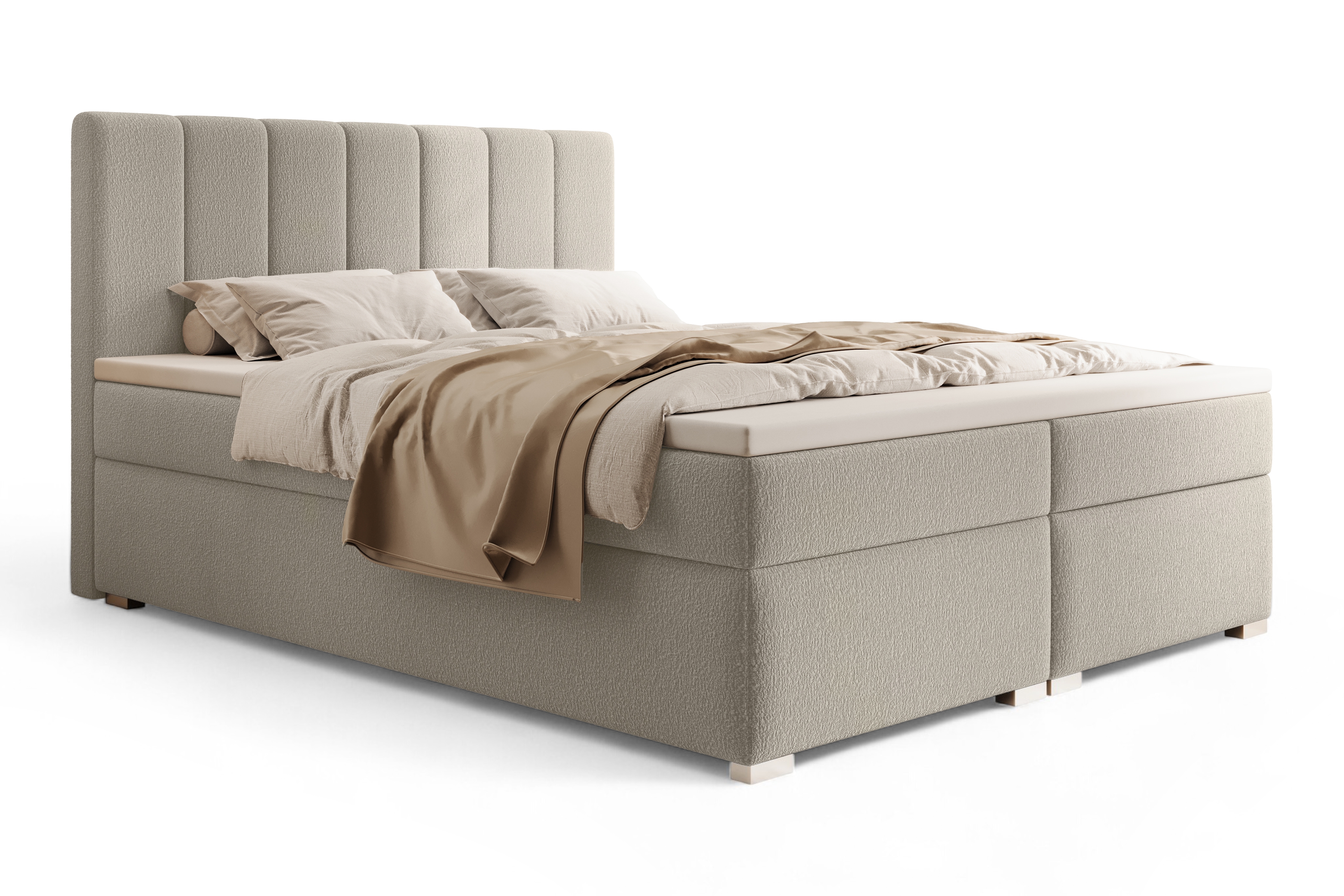 Kontinentálna posteľ Mareli 160x200 s úložným priestorom - béžová buklé Quelle 05 Boxspring posteľ Mareli 160x200 s úložným priestorom - Béžová bukla Quelle 05