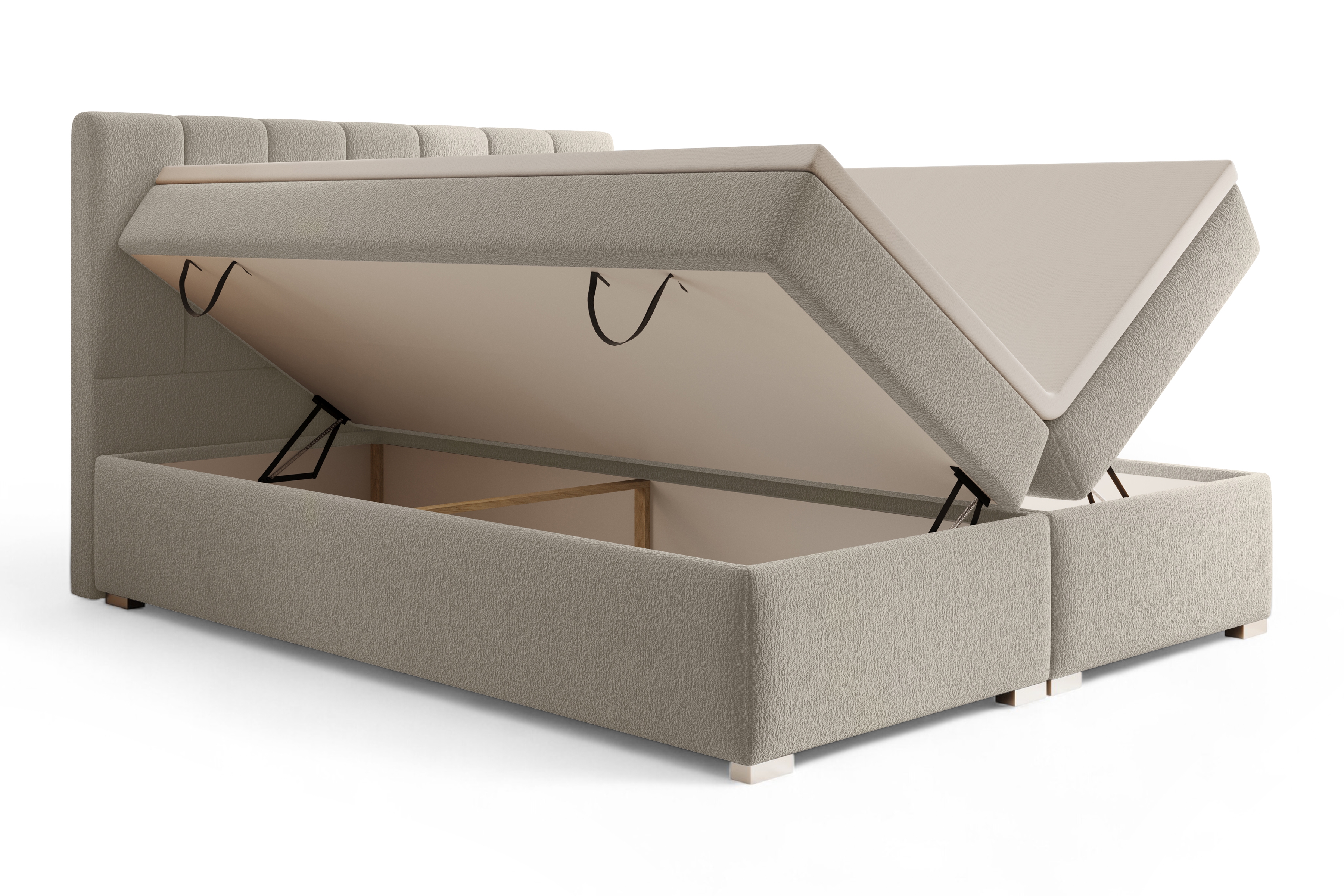 Kontinentálna posteľ Mareli 160x200 s úložným priestorom - béžová buklé Quelle 05 Boxspring posteľ Mareli 160x200 s úložným priestorom - Béžová bukla Quelle 05