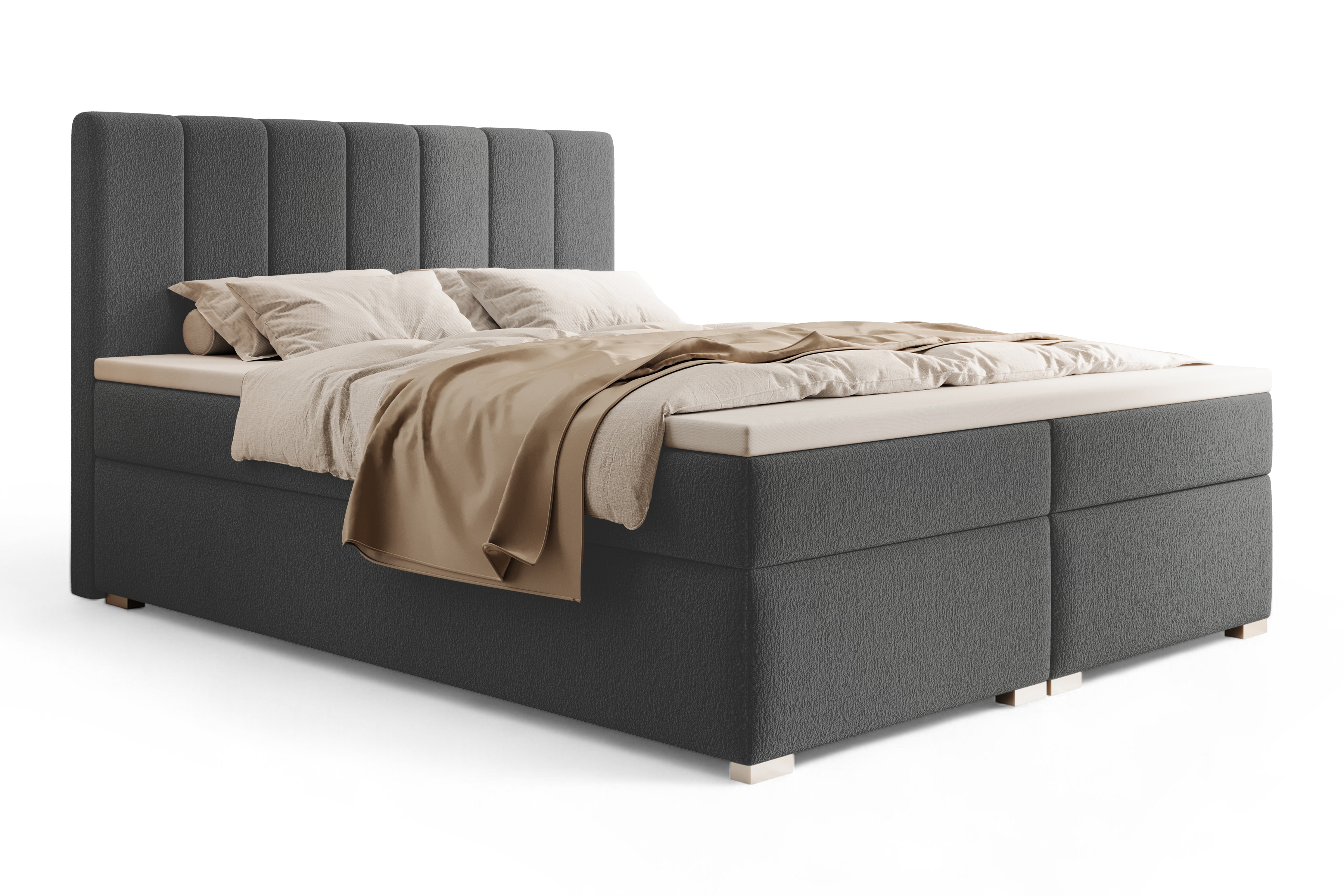 Kontinentální postel Mareli 160x200 s úložným prostorem - tmavě šedá buklé Quelle 92 Postel boxspring Mareli 160x200 s úložním prostorem - ciemy šedá bukla Quelle 92