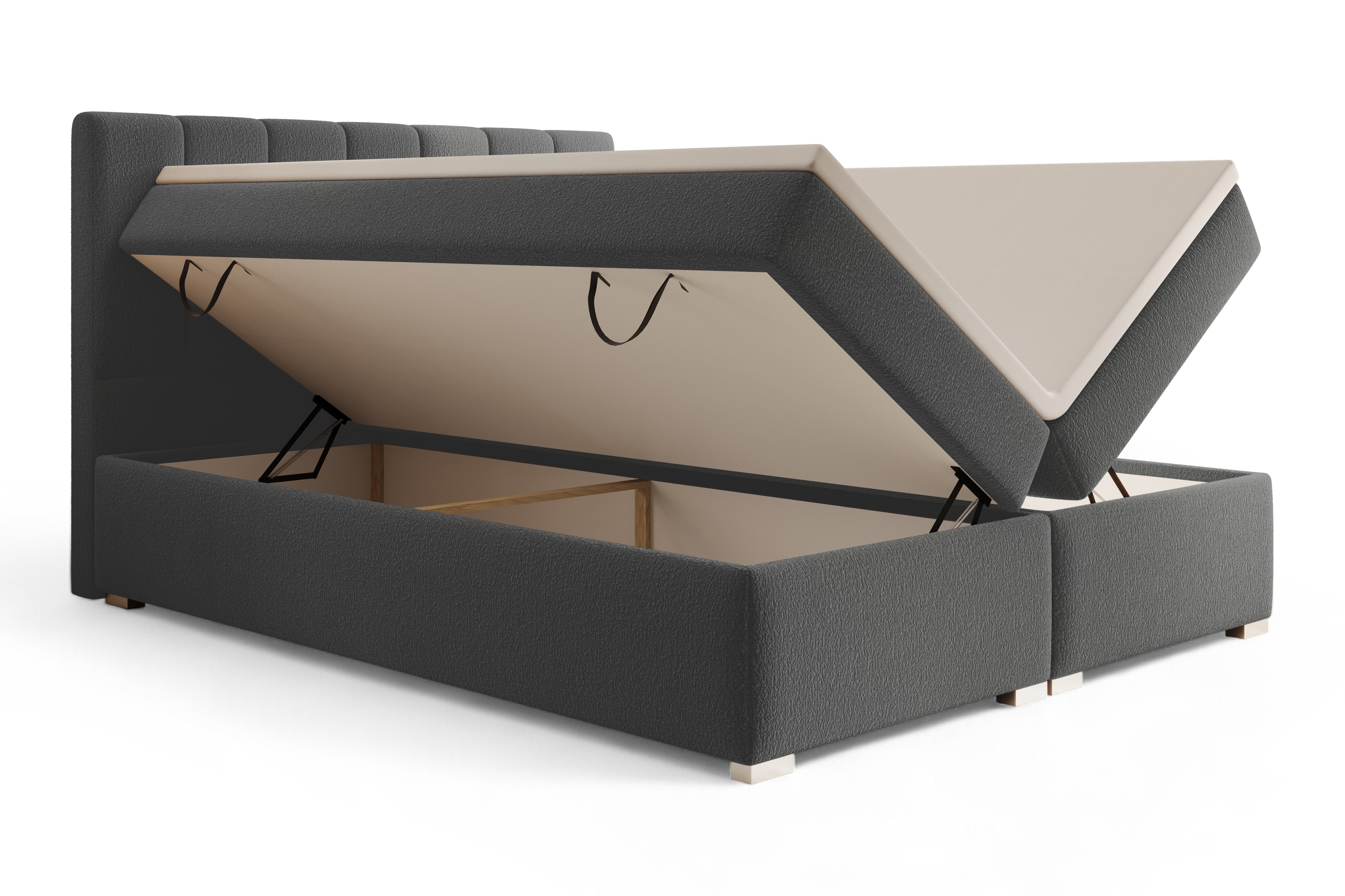 Kontinentální postel Mareli 160x200 s úložným prostorem - tmavě šedá buklé Quelle 92 Postel boxspring Mareli 160x200 s úložním prostorem - ciemy šedá bukla Quelle 92