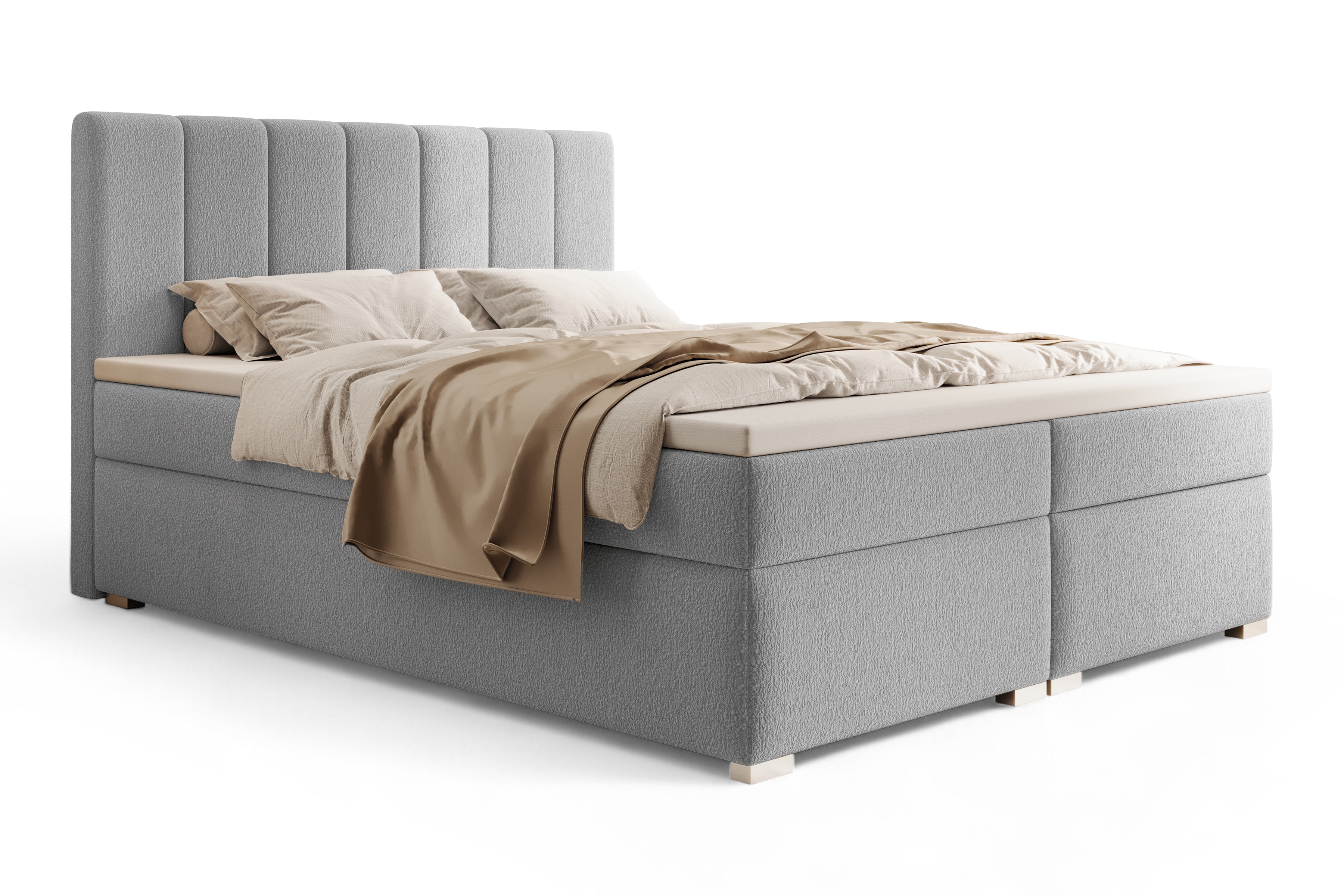 Kontinentální postel Mareli 160x200 s úložným prostorem - šedá bouclé Quelle 83 Postel boxspring Mareli 160x200 s úložním prostorem - šedá bukla Quelle 83