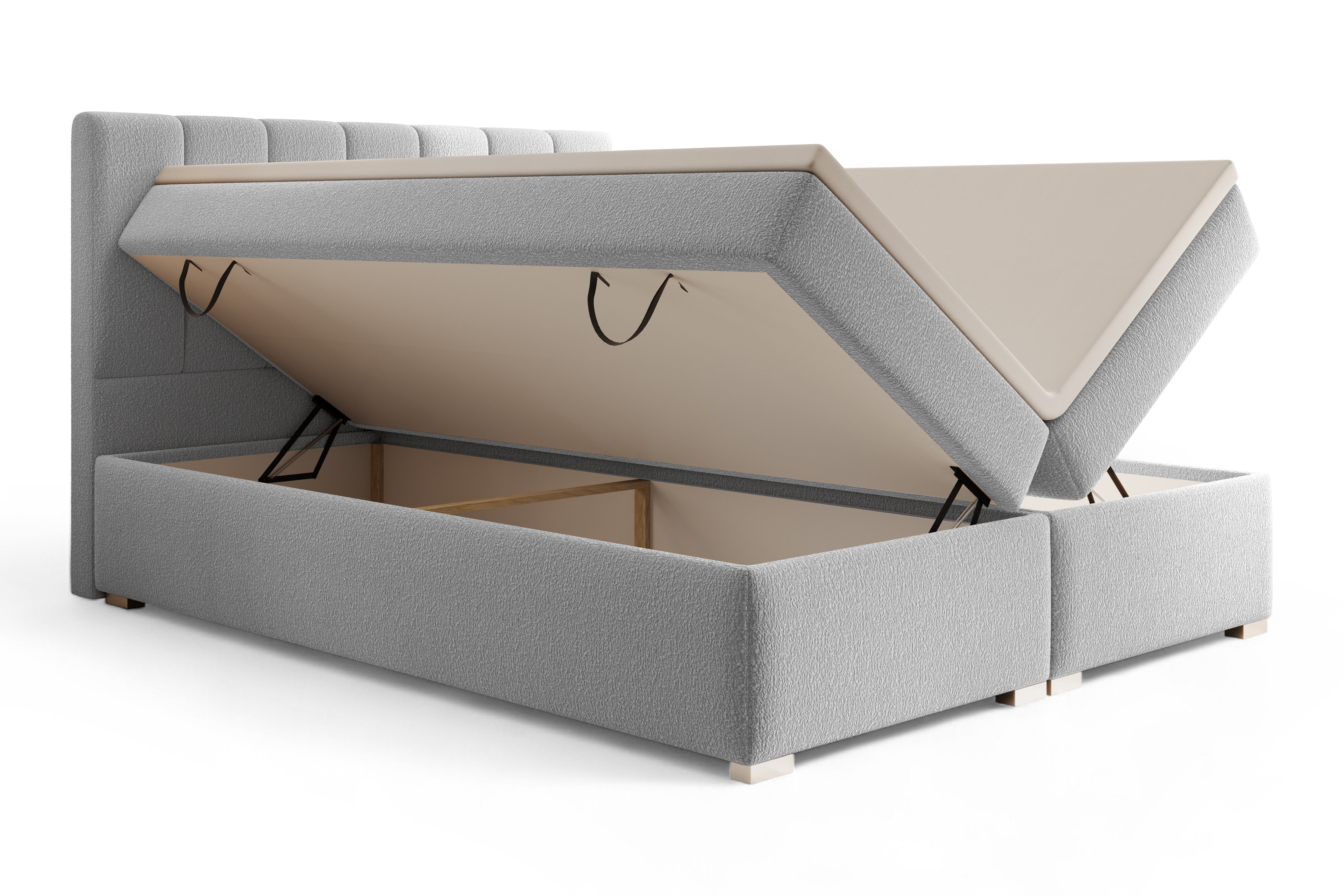 Kontinentální postel Mareli 160x200 s úložným prostorem - šedá bouclé Quelle 83 Postel boxspring Mareli 160x200 s úložním prostorem - šedá bukla Quelle 83