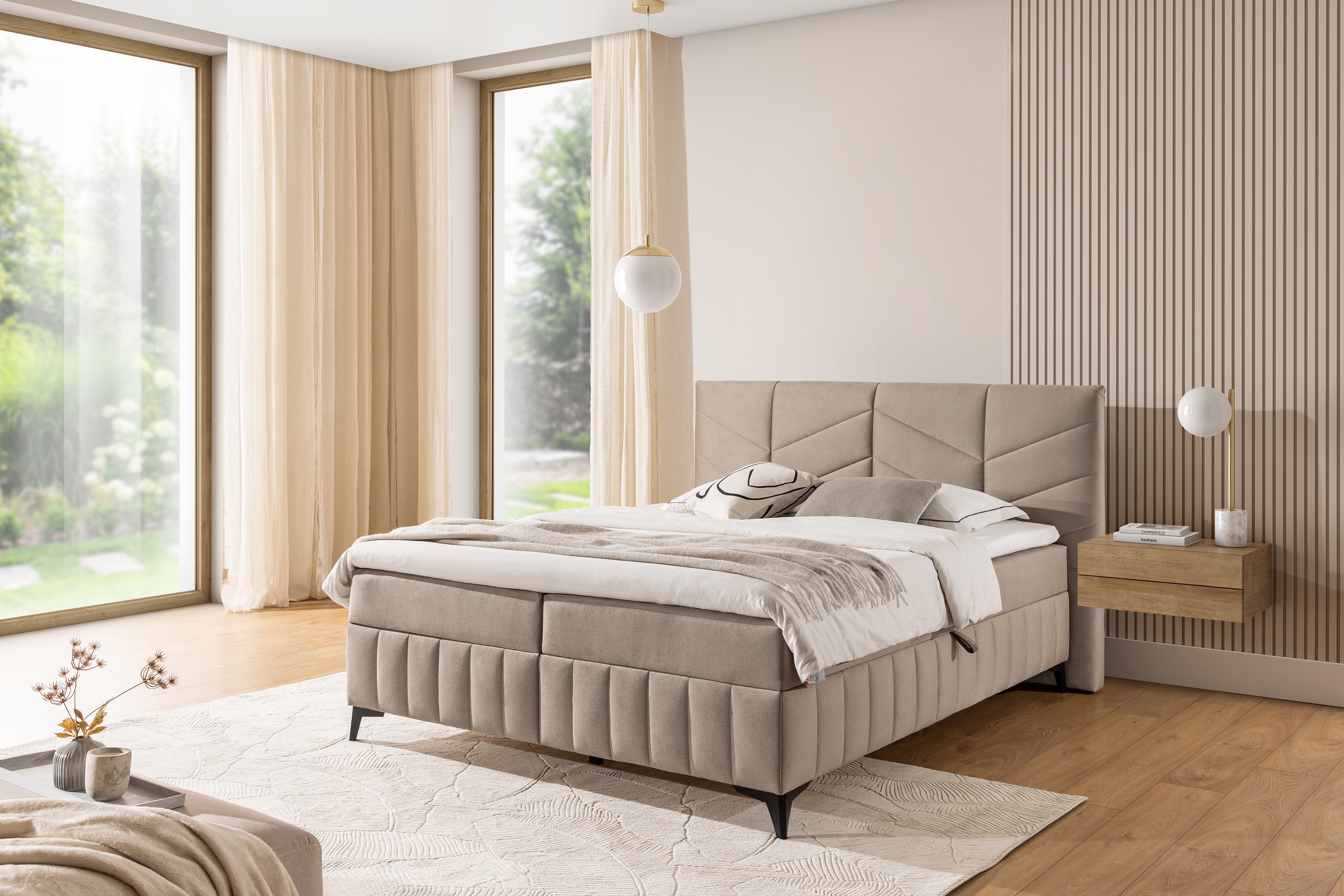 Boxspring posteľ Penia 160x200 s úložným priestorom - béžový zamat Element 6 Boxspring posteľ Penia 160x200 s úložným priestorom - béžový zamat Element 6