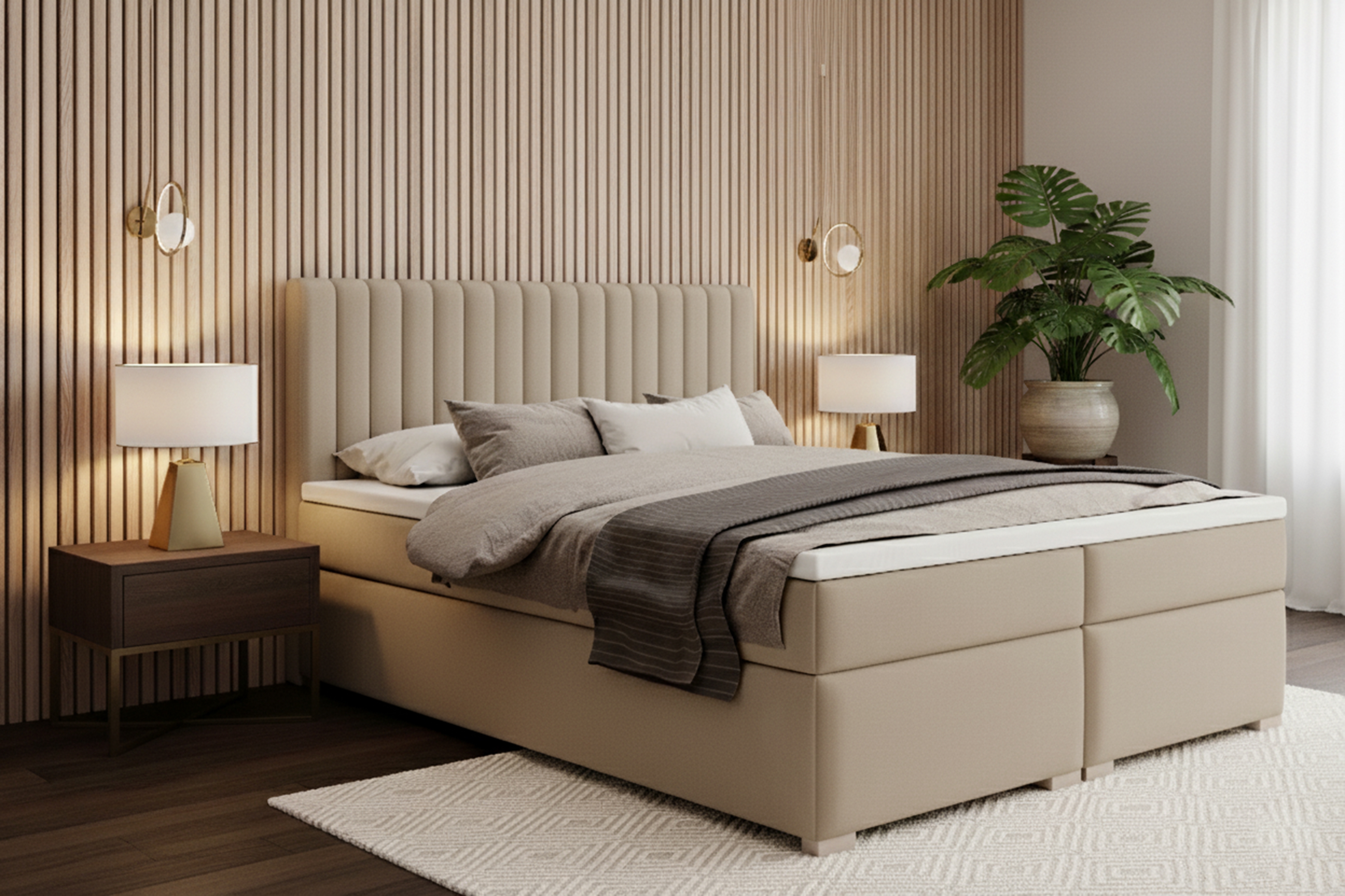 Kontinentální postel Solani 160x200 s úložným prostorem - béžový samet Castel 15 Postel boxspring Solani 160x200 s úložním prostorem - béžová samet Castel 15