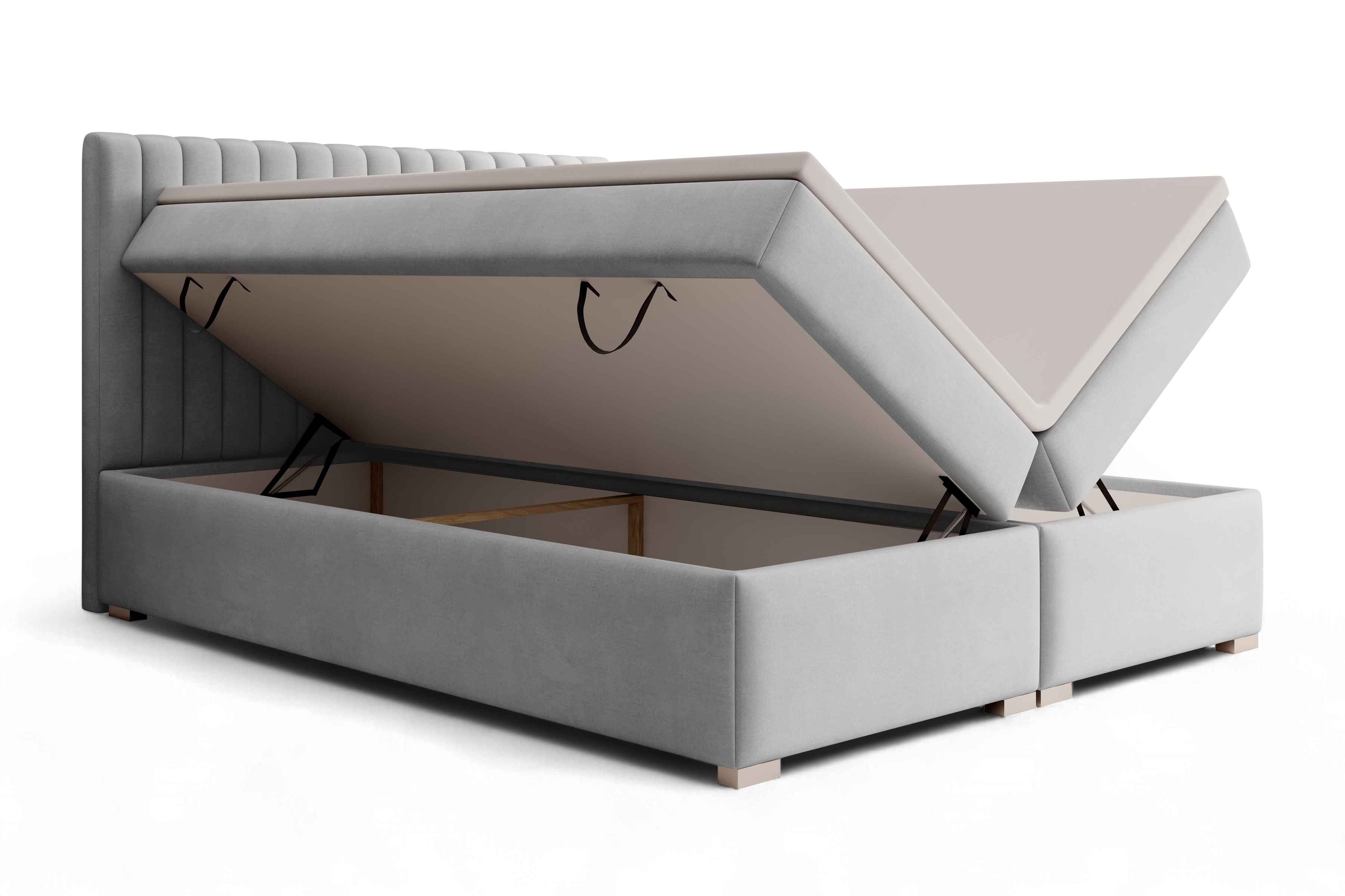 Kontinentální postel Solani 160x200 s úložným prostorem - šedý samet Castel 80 Postel boxspring Solani 160x200 s úložním prostorem - šedá samet Castel 80