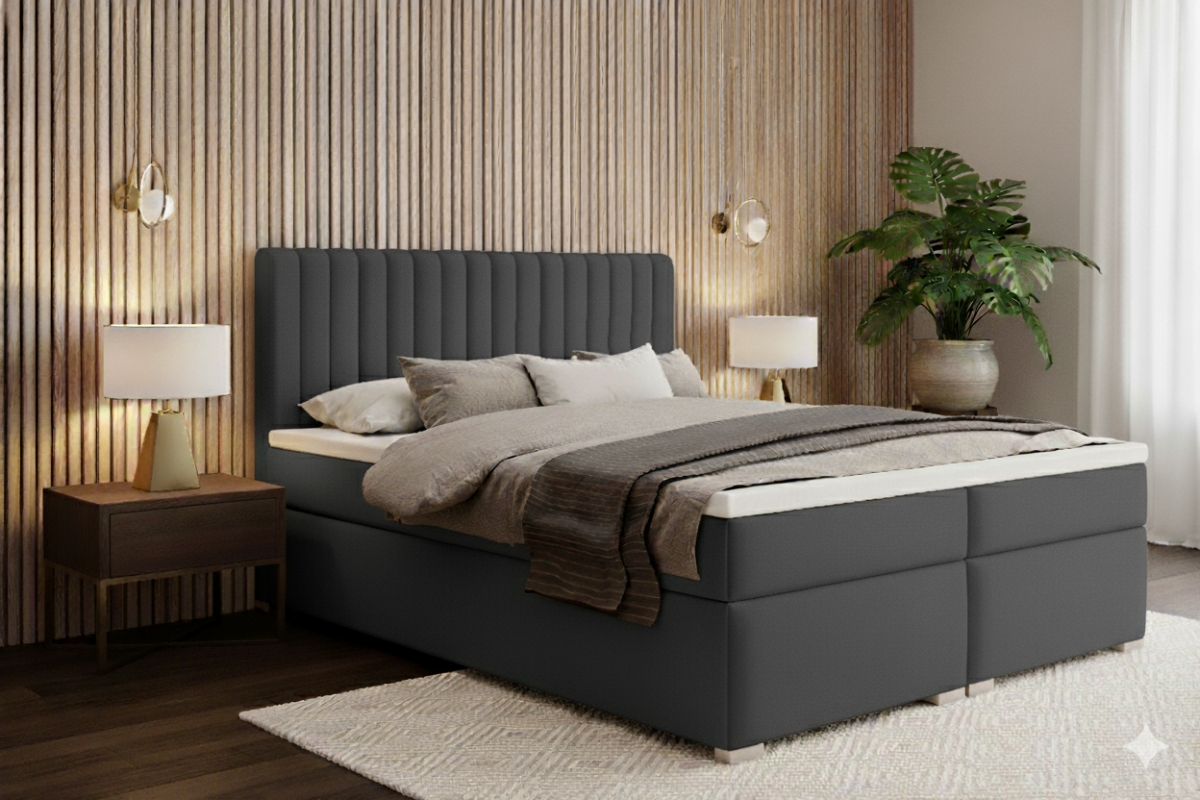 Kontinentální postel Solani 180x200 s úložným prostorem - tmavě šedý samet Castel 93 Postel boxspring Solani 180x200 s úložním prostorem - tmavě šedá samet Castel 93