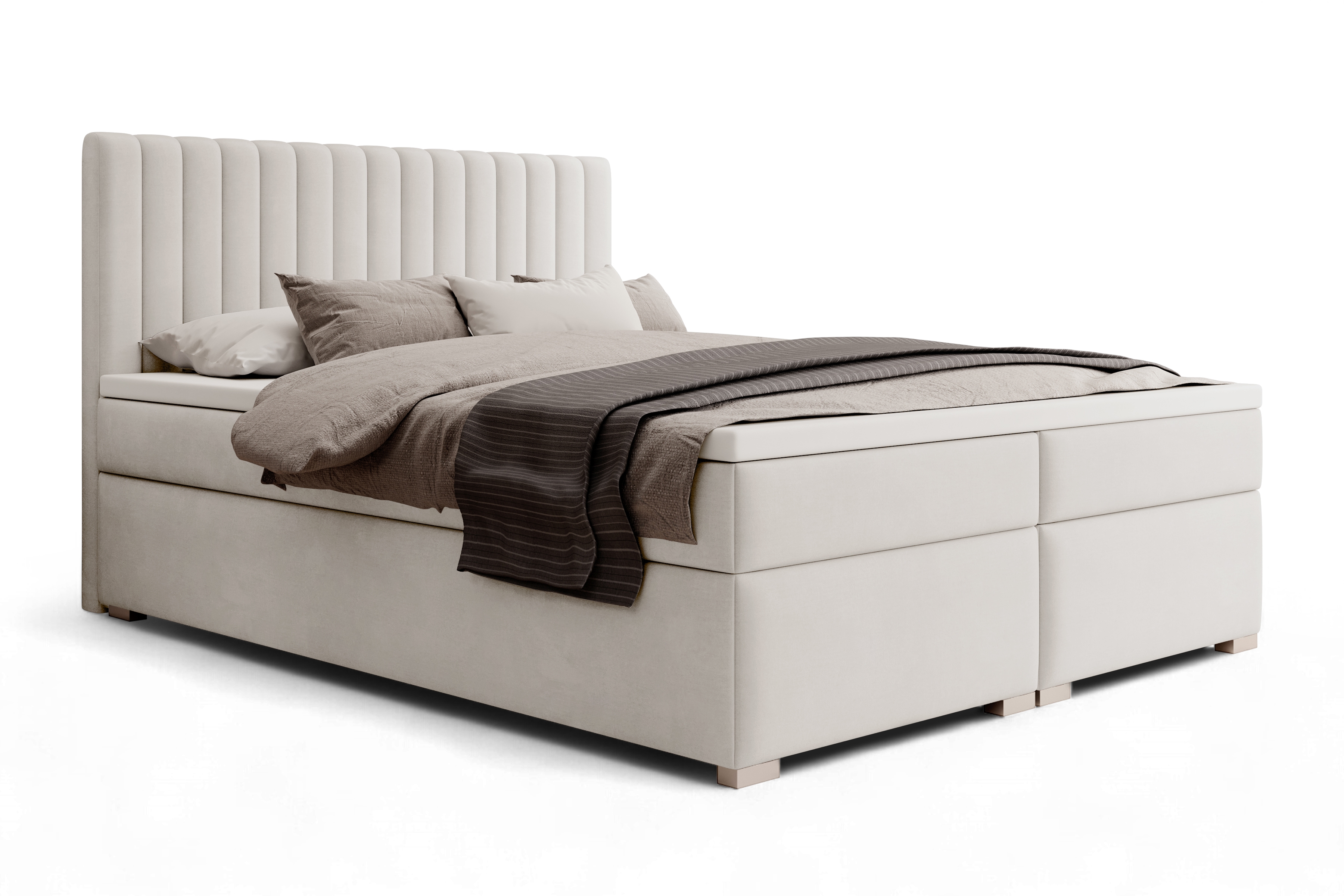 Kontinentálna posteľ Solani 180x200 s úložným priestorom - svetlý béžový zamat Castel 03 Boxspring posteľ Solani 180x200 s úložným priestorom - svetlý Béžová velúr Castel 03 