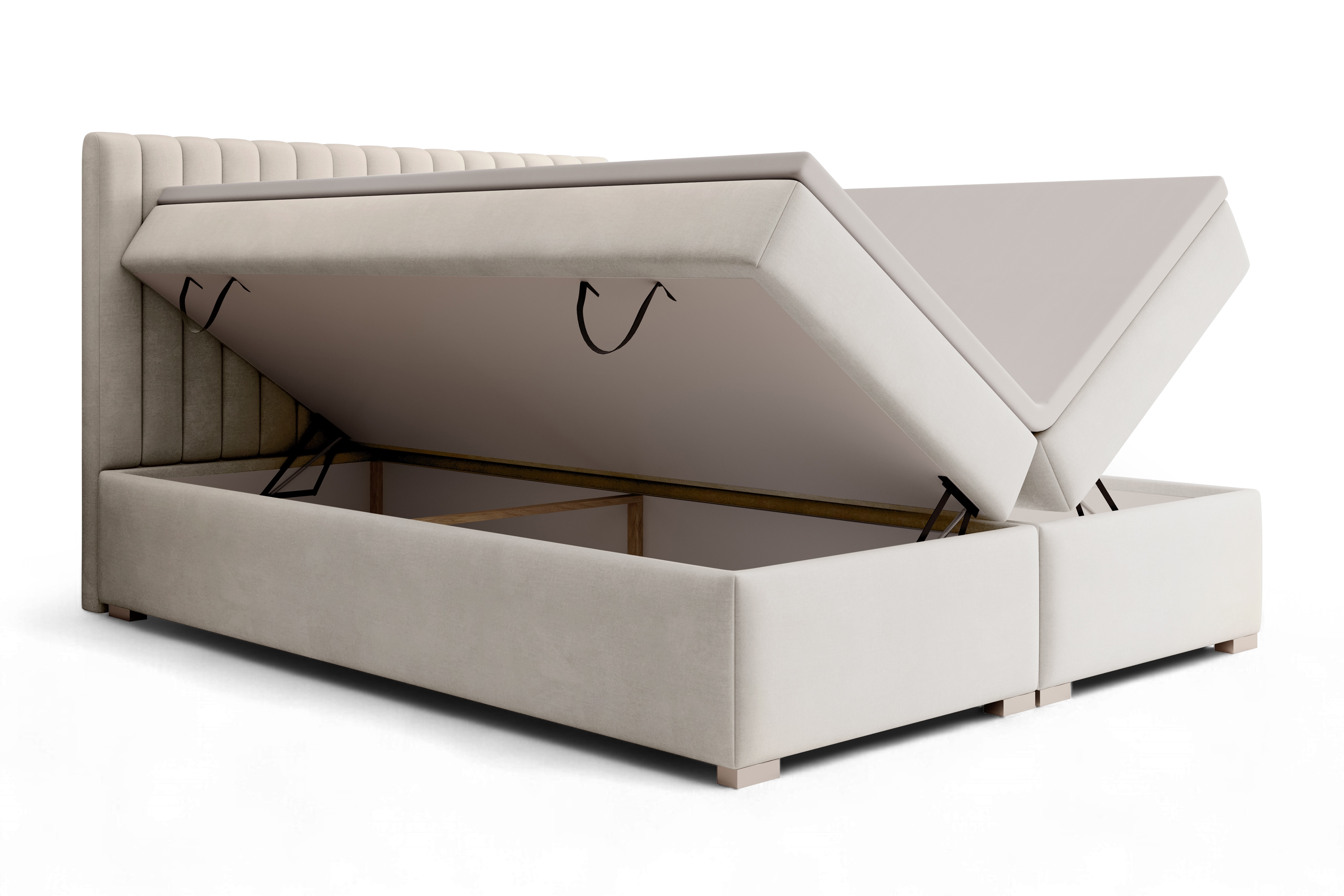 Kontinentálna posteľ Solani 180x200 s úložným priestorom - svetlý béžový zamat Castel 03 Boxspring posteľ Solani 180x200 s úložným priestorom - svetlý Béžová velúr Castel 03 
