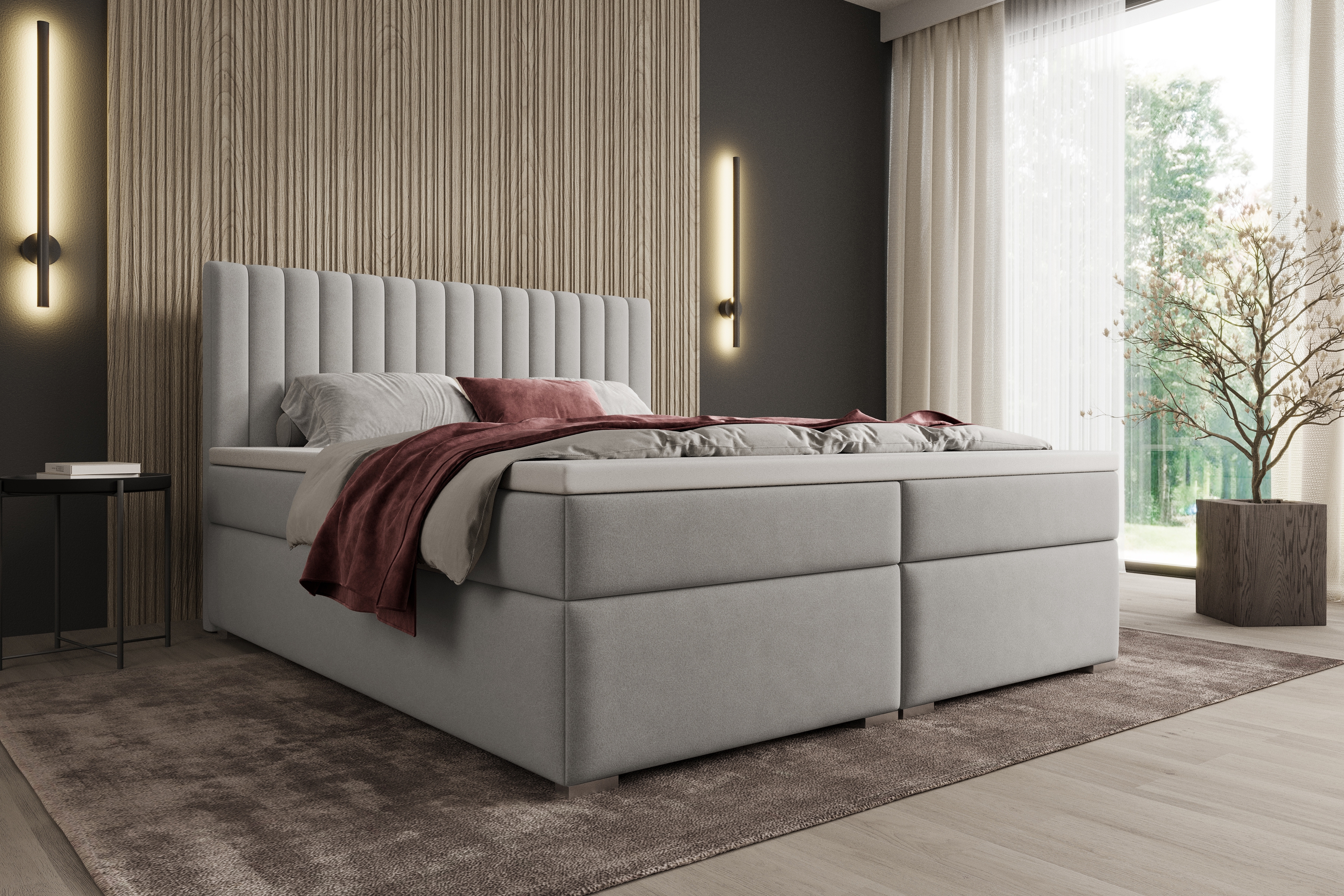 Kontinentální postel Solani 180x200 s úložným prostorem - šedý samet Castel 80 Postel boxspring Solani 180x200 s úložním prostorem - šedá samet Castel 80