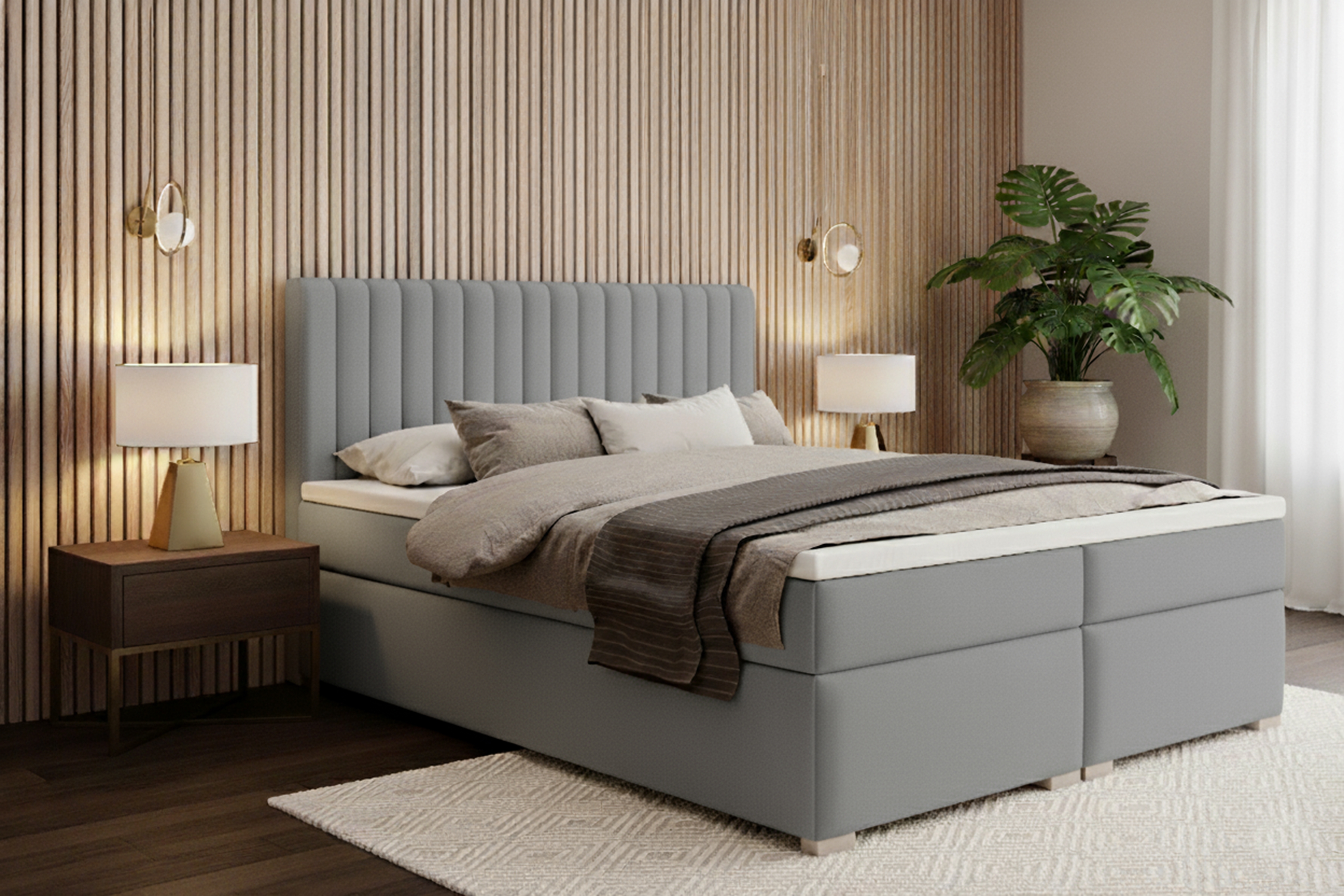 Kontinentální postel Solani 180x200 s úložným prostorem - šedý samet Castel 80 Postel boxspring Solani 180x200 s úložním prostorem - šedá samet Castel 80