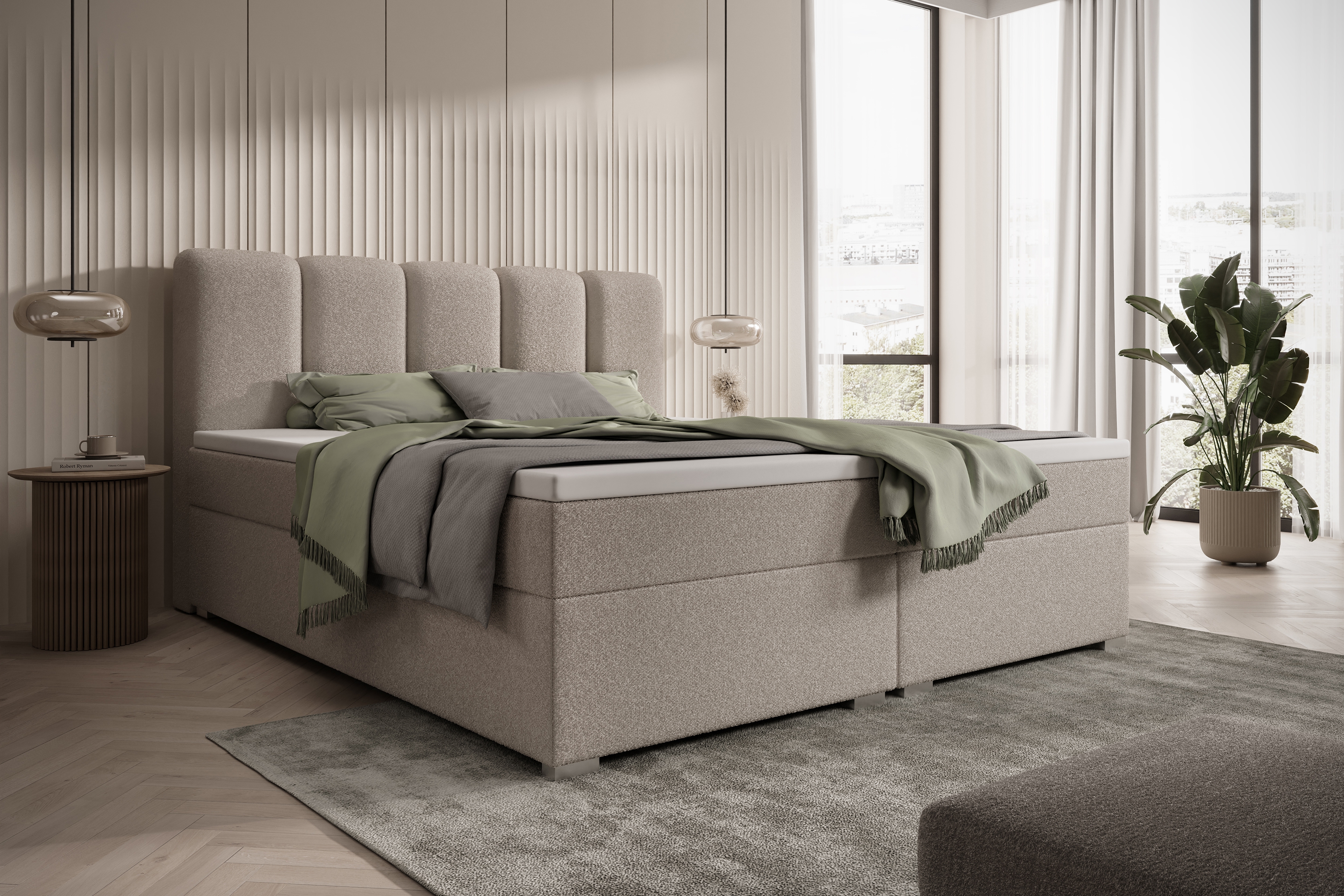 Kontinentálna posteľ Tenor 160x200 s úložným priestorom - béžová buklé Quelle 05 Boxspring posteľ Tenor 160x200 s úložným priestorom - Béžová bukla Quelle 05