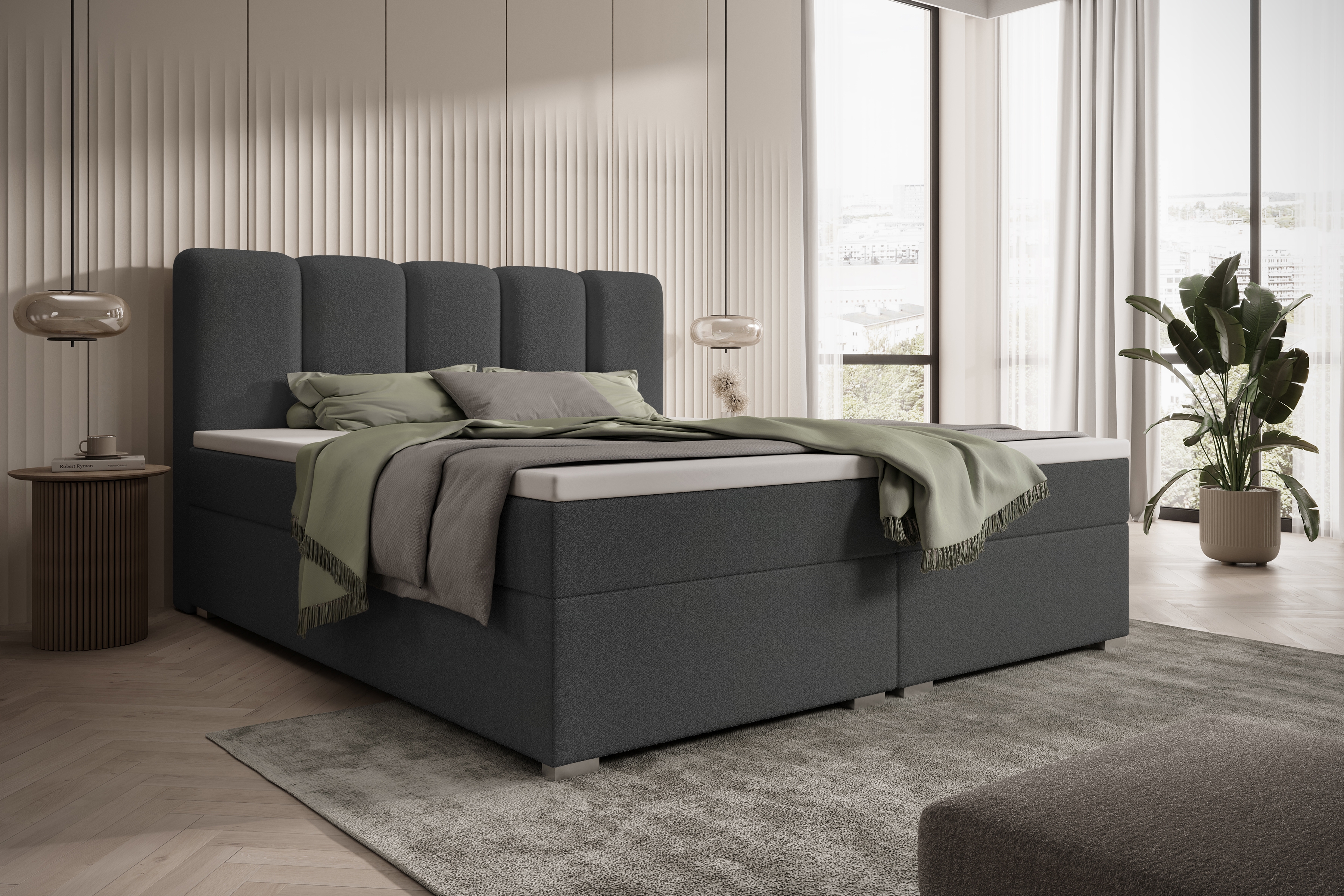 Kontinentálna posteľ Tenor 160x200 s úložným priestorom - tmavosivá buklé Quelle 92 Boxspring posteľ Tenor 160x200 s úložným priestorom - Tmavý šedý bukla Quelle 92