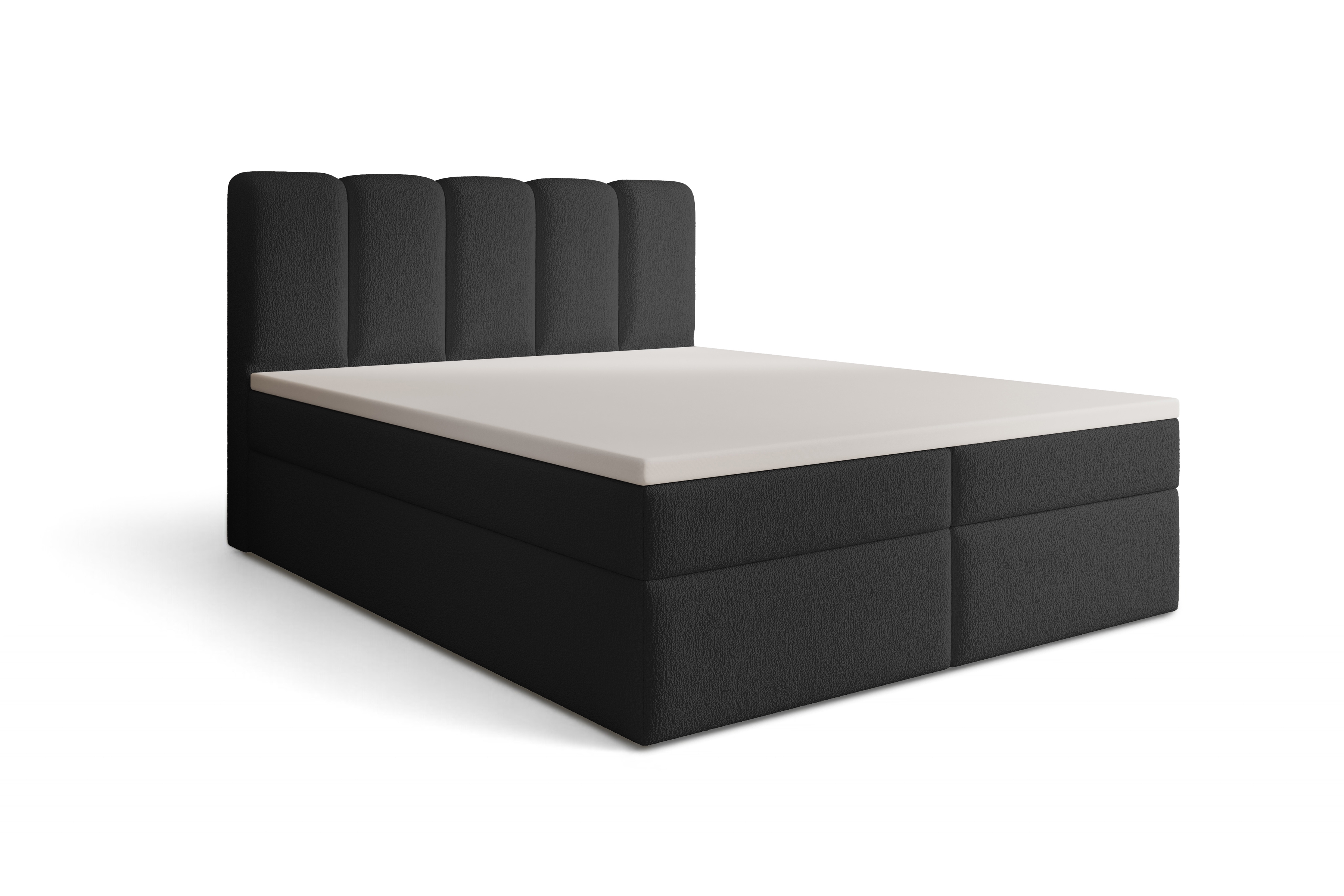 Kontinentálna posteľ Tenor 160x200 s úložným priestorom - čierna bouclé Quelle 100 Boxspring posteľ Tenor 160x200 s úložným priestorom - Čierna bukla Quelle 100