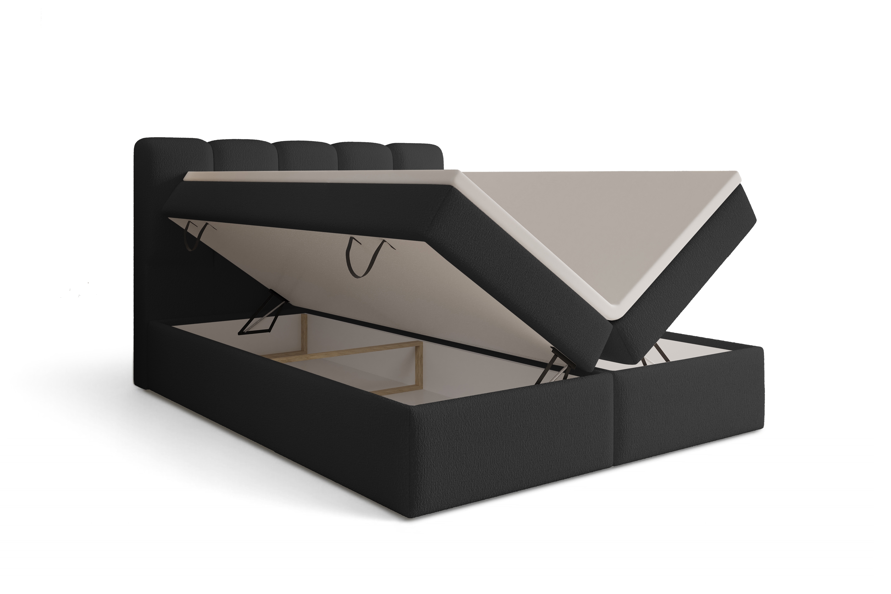 Kontinentálna posteľ Tenor 160x200 s úložným priestorom - čierna bouclé Quelle 100 Boxspring posteľ Tenor 160x200 s úložným priestorom - Čierna bukla Quelle 100
