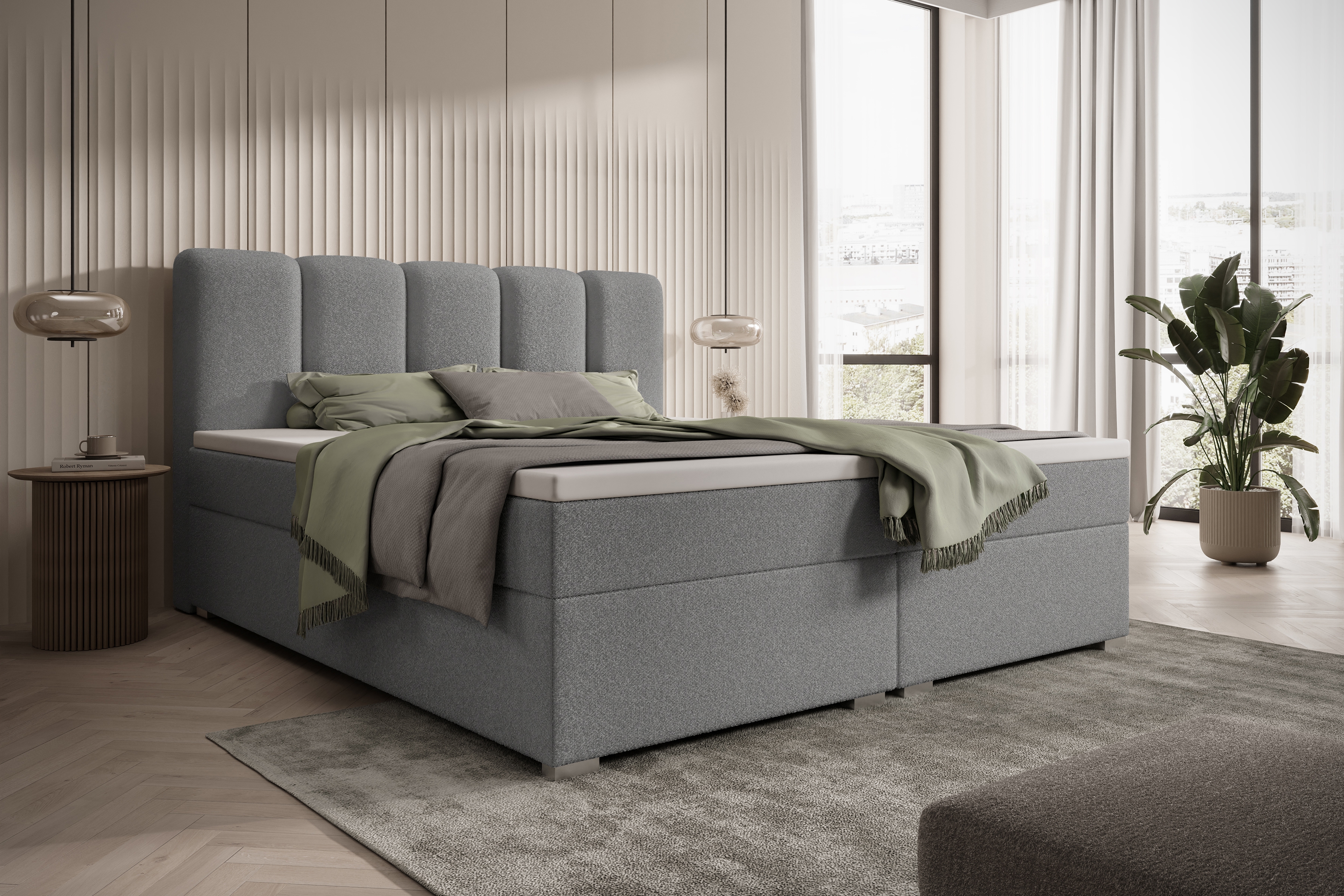 Kontinentálna posteľ Tenor 160x200 s úložným priestorom - sivá buklé Quelle 83 Boxspring posteľ Tenor 160x200 s úložným priestorom - šedá bukla Quelle 83