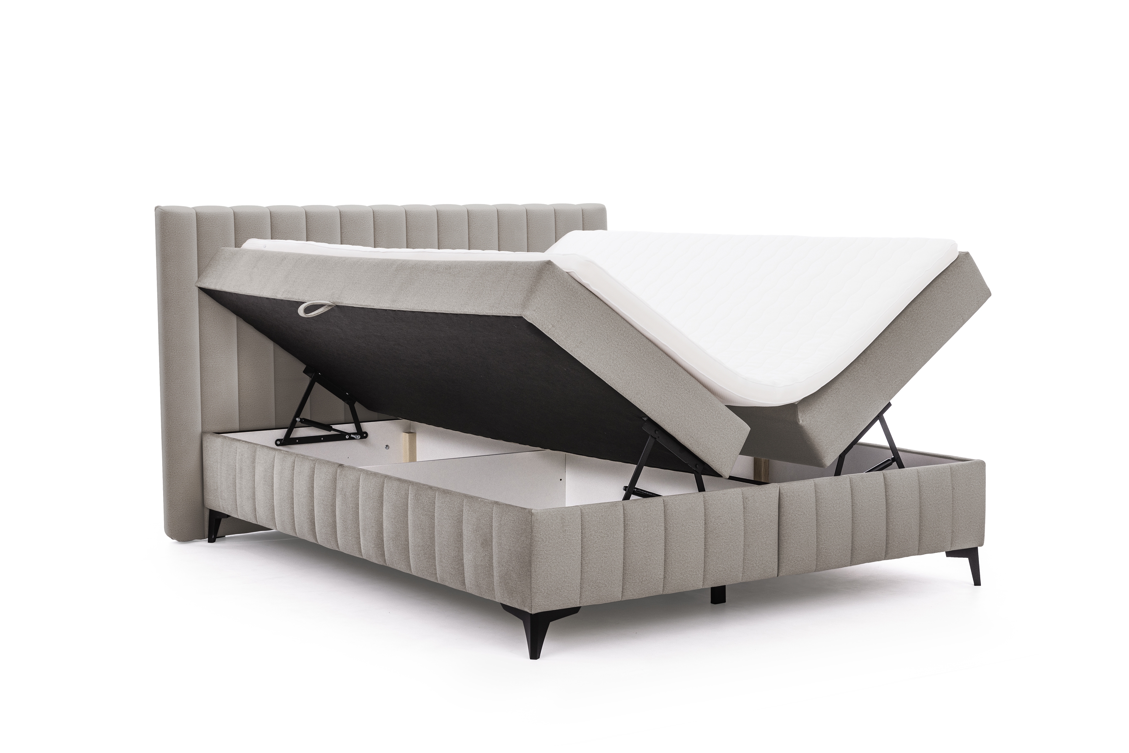 Boxspring posteľ Verona 180x200 s úložným priestorom – béžový hydrofóbny zamat Amon 16 Boxspring posteľ Verona 180x200 s úložným priestorom - béžový velúr hydrofobowy Amon 16 