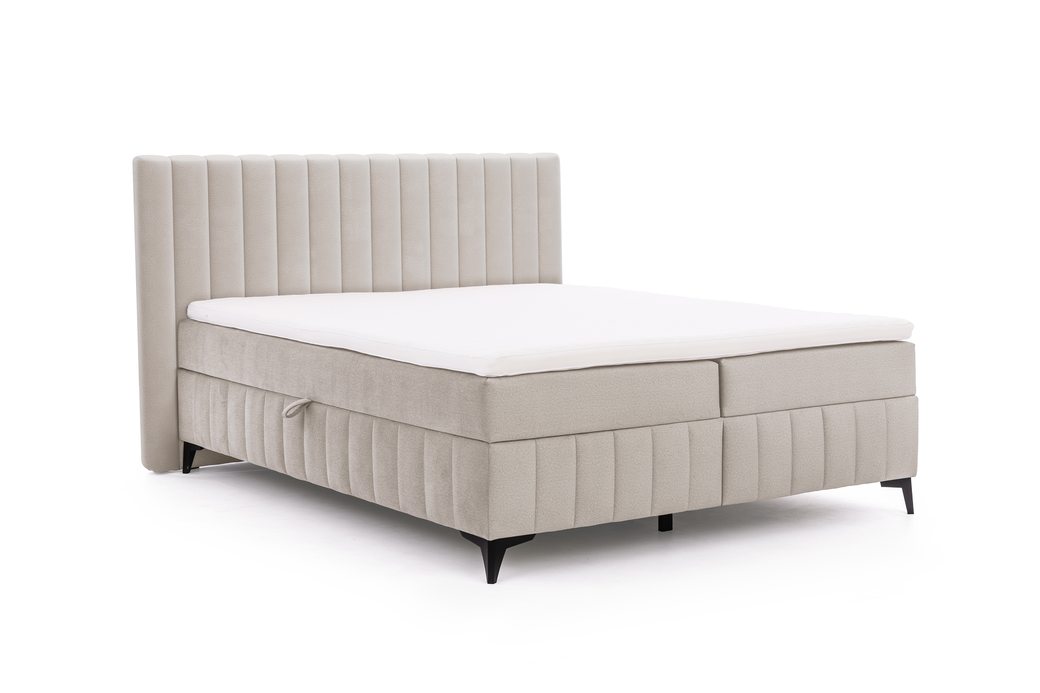 Boxspring posteľ Verona 180x200 s úložným priestorom – svetlobéžový hydrofóbny zamat Amon 17 Boxspring posteľ Verona 180x200 s úložným priestorom - svetlý Béžová velúr hydrofobowy Amon 17 