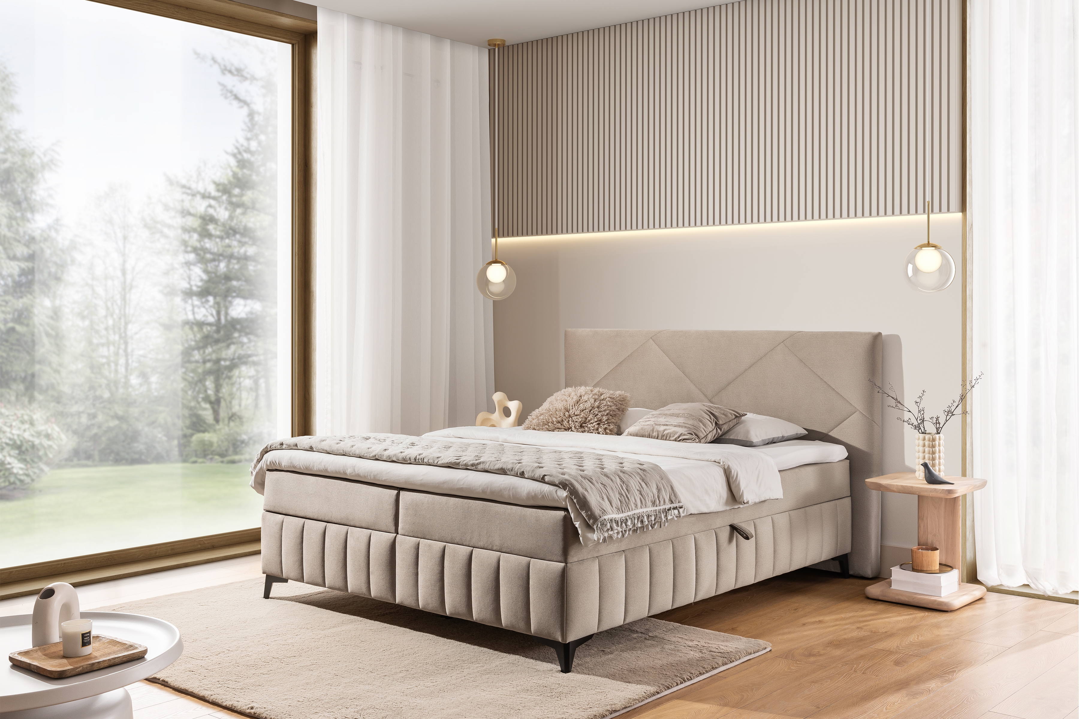 Posteľ Boxspring Wasil 160x200 s úložným priestorom - béžový zamat Element 6 Boxspring posteľ Wasil 160x200 s úložným priestorom - béžový zamat Element 6