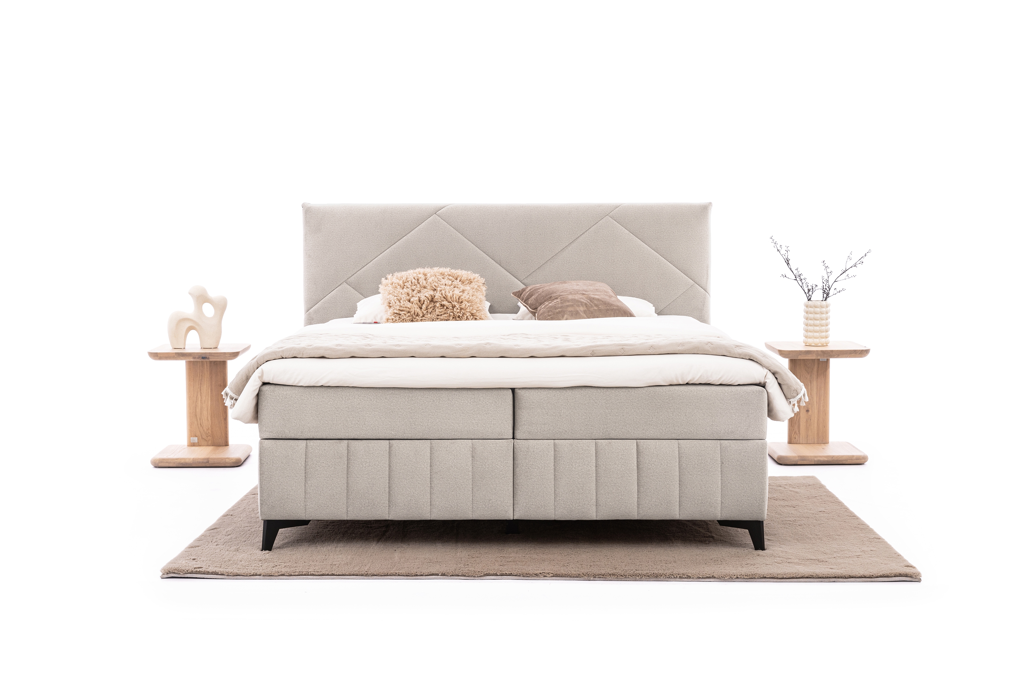 Kontinentálna posteľ Wasil 160x200 s úložným priestorom - krémový zamat Element 17 Boxspring posteľ Wasil 160x200 s úložným priestorom - Krémový zamat hydrofobowy Element 17