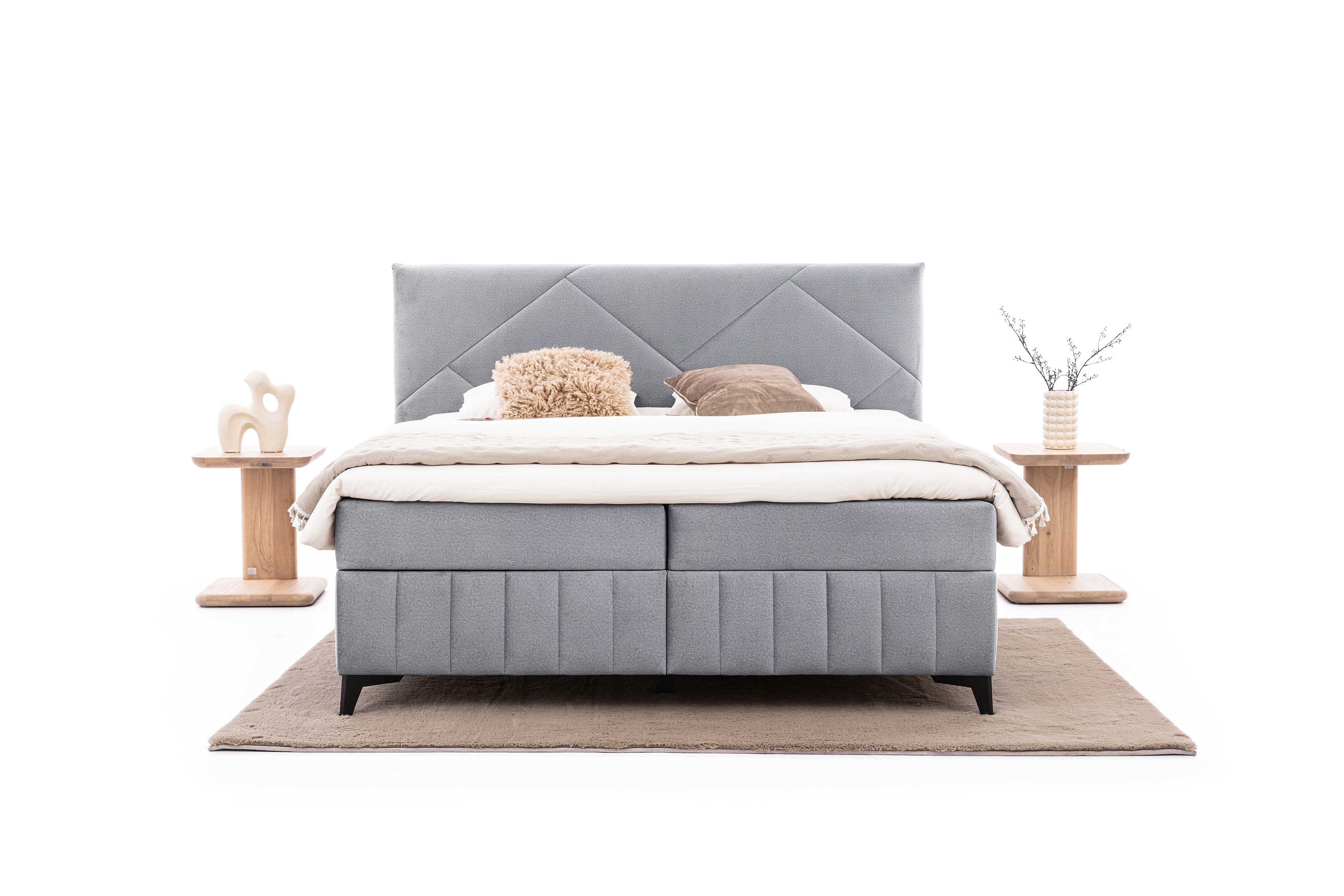 Posteľ Boxspring Wasil 160x200 s úložným priestorom - popolový hydrofóbny zamat Element 24 Boxspring posteľ Wasil 160x200 s úložným priestorom - Popolový zamat hydrofobowy Element 24 