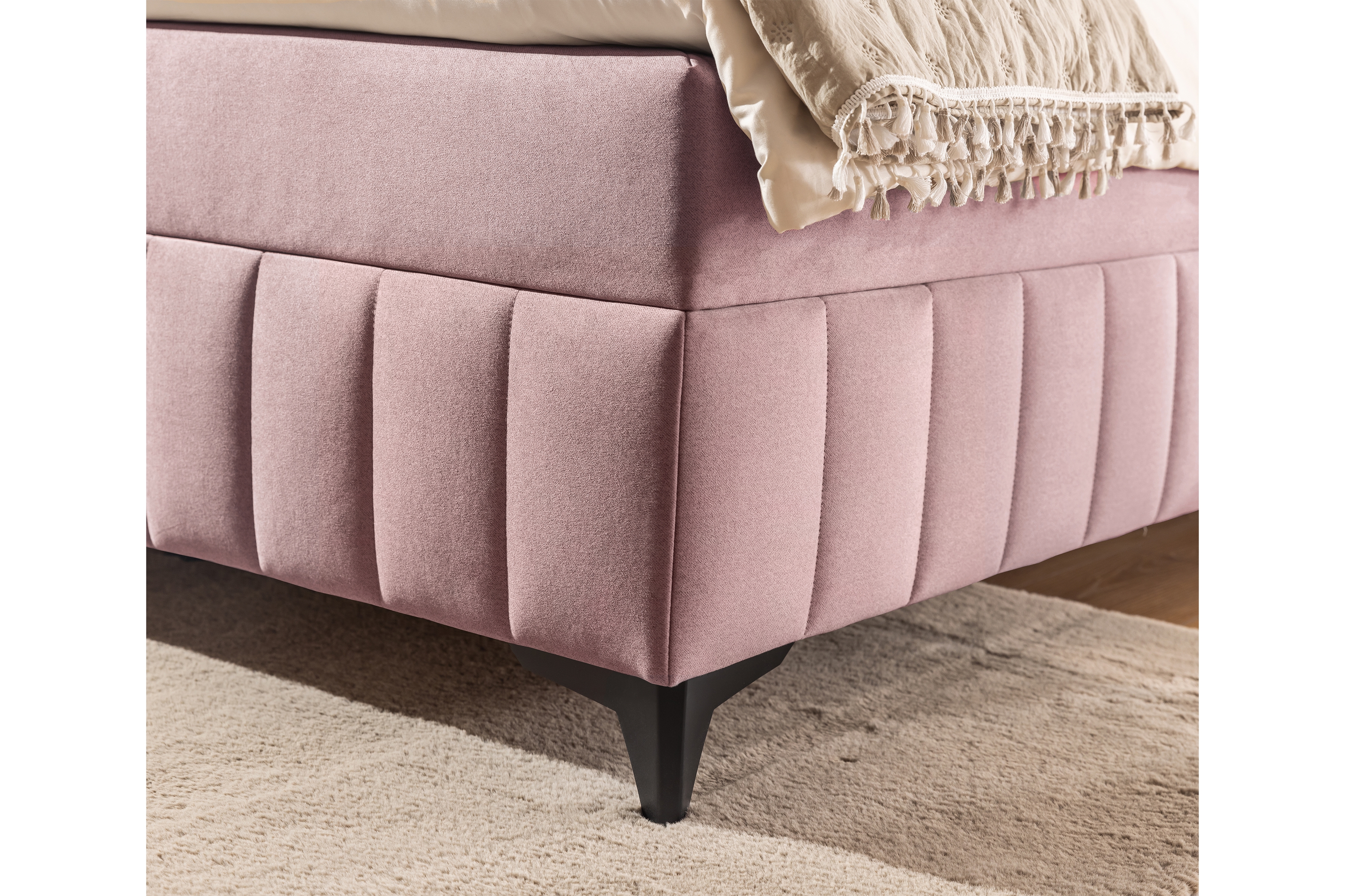 Posteľ Boxspring Wasil 160x200 s úložným priestorom - ružový hydrofóbny zamat Element 18 Boxspring posteľ Wasil 160x200 s úložným priestorom - Ružová zamat hydrofobowy Element 18