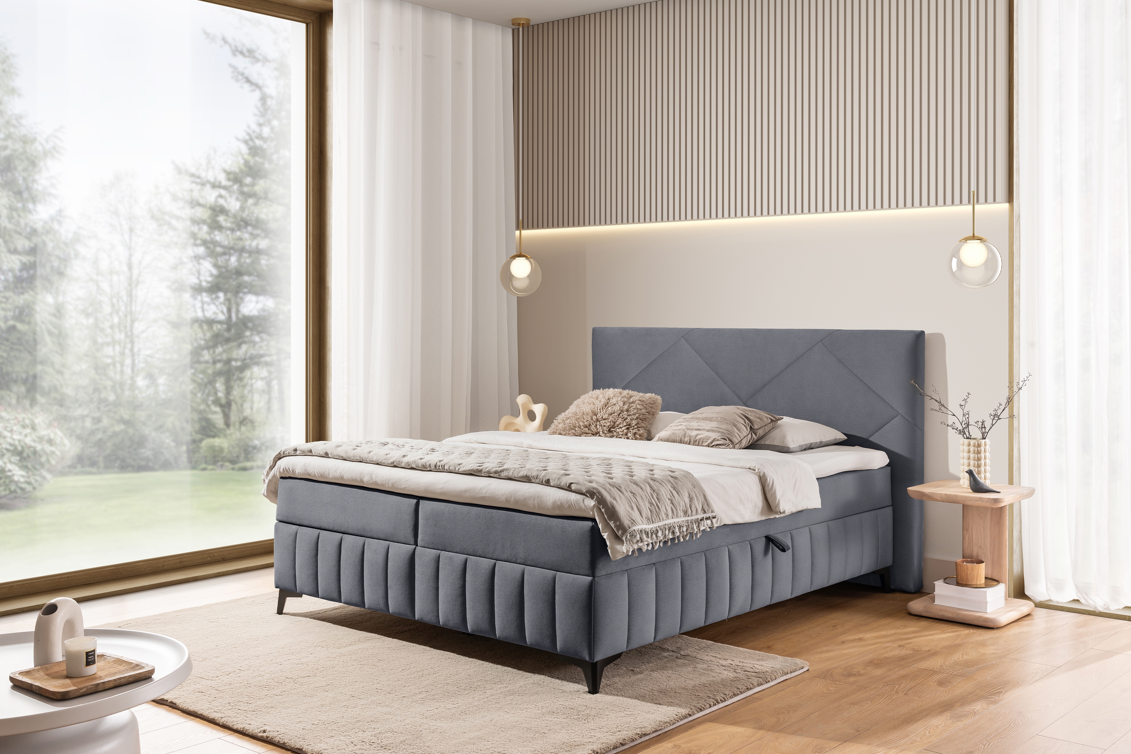 Posteľ Boxspring Wasil 180x200 s úložným priestorom - šedý hydrofóbny zamat Element 23 Boxspring posteľ Wasil 180x200 s úložným priestorom - šedý zamat hydrofobowy Element 23