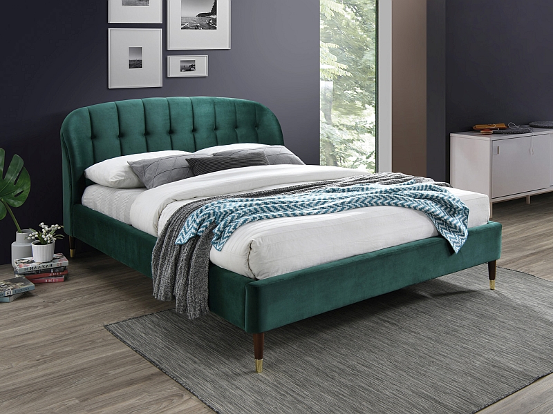 Moderná posteľ Liguria Velvet 160x200 - zelená / tmavohnedá Moderná posteľ Liguria Velvet