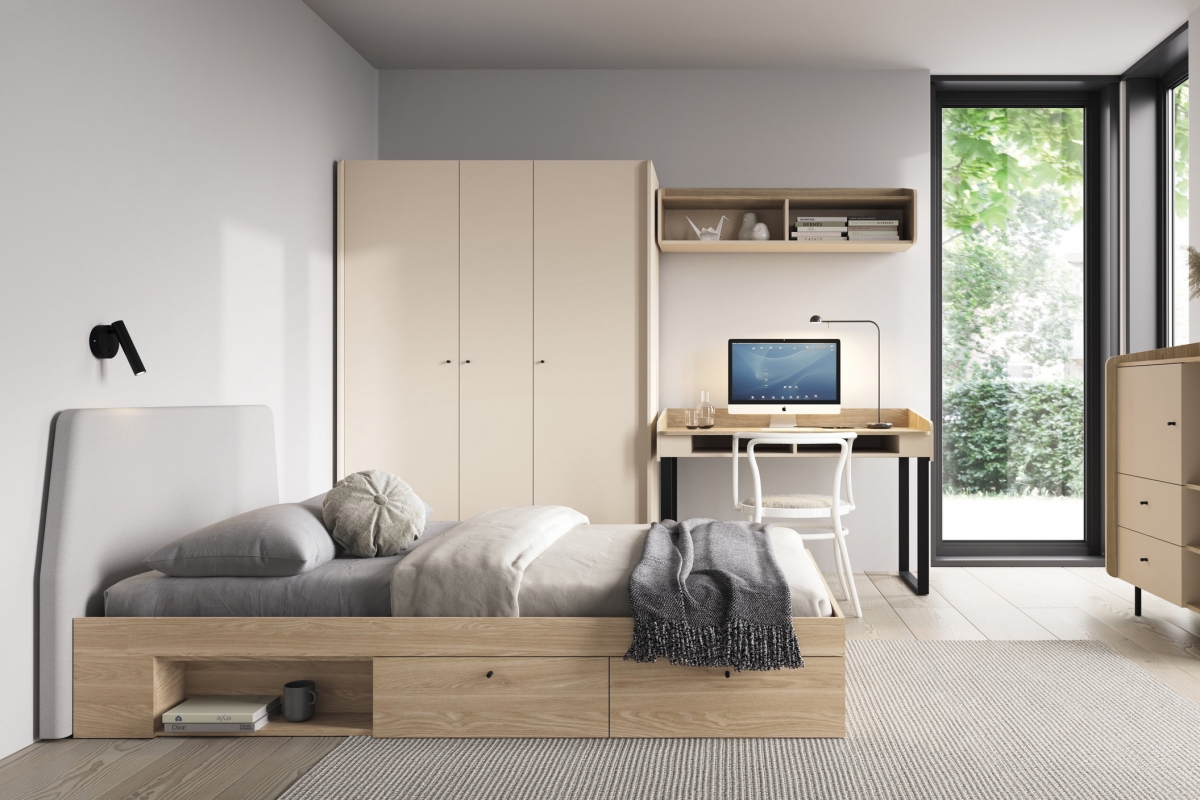 Postel Alessio 90x200 cm - dub olejovaný Postel mlodziezowe Alessio 12 - 90x200 cm - béžová Pískový / dub olejowany