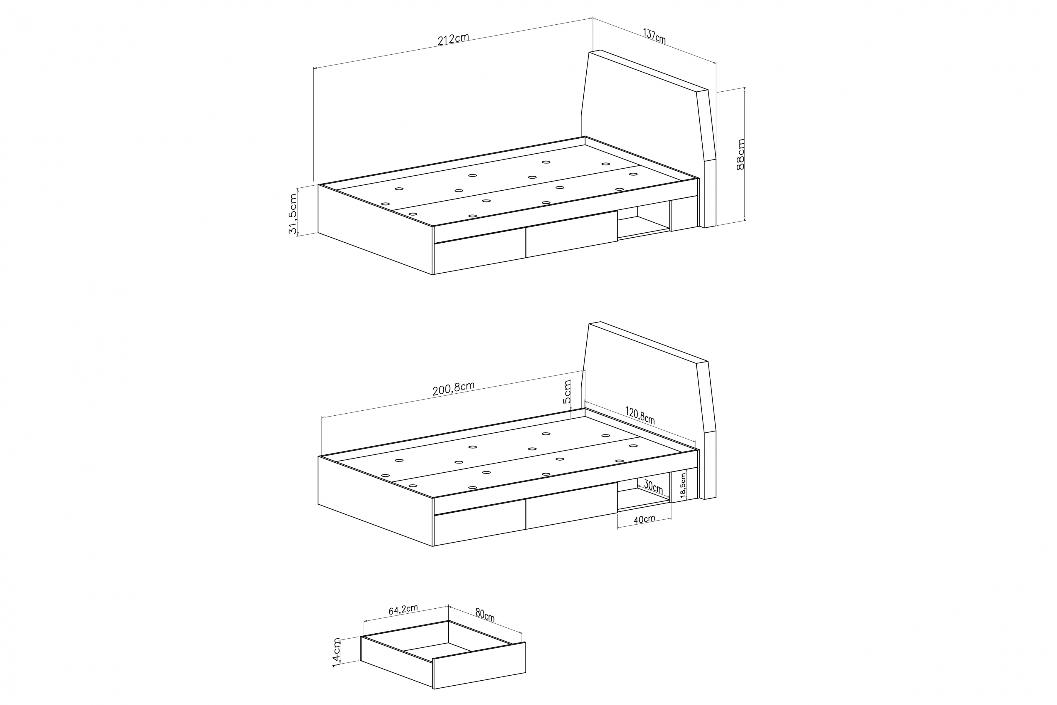 Detská posteľ Alessio 120x200 cm - dub baltic dune Posteľ mlodziezowe Alessio 13 - 120x200 cm - eukaliptus / Dub olejowany