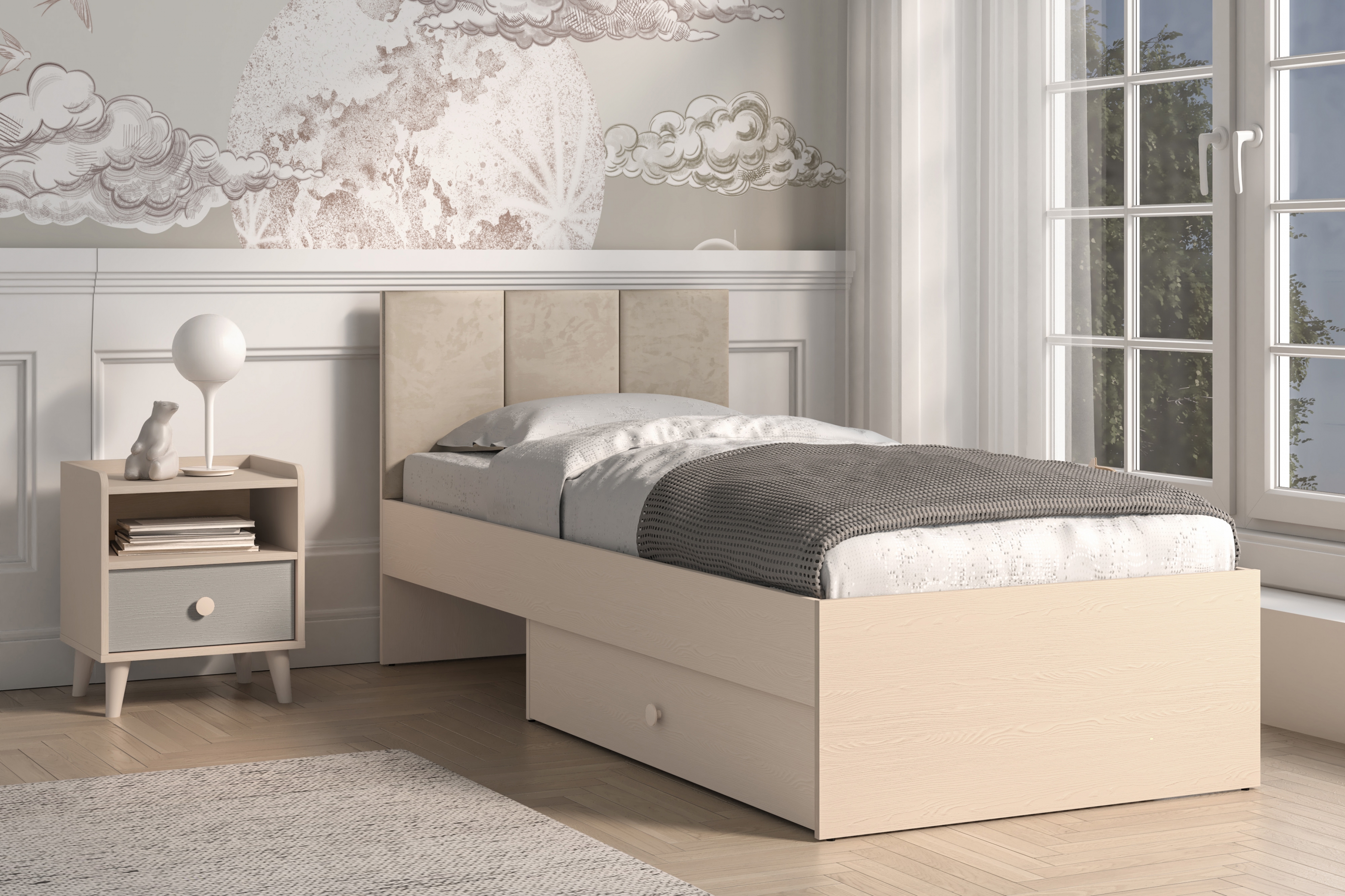 Dětská postel Marla 90x200 cm - béžová Nice 2 / pouštní písek Postel mlodziezowe Marla 90x200 cm - béžová samet Nice 2 / piasek pustyni