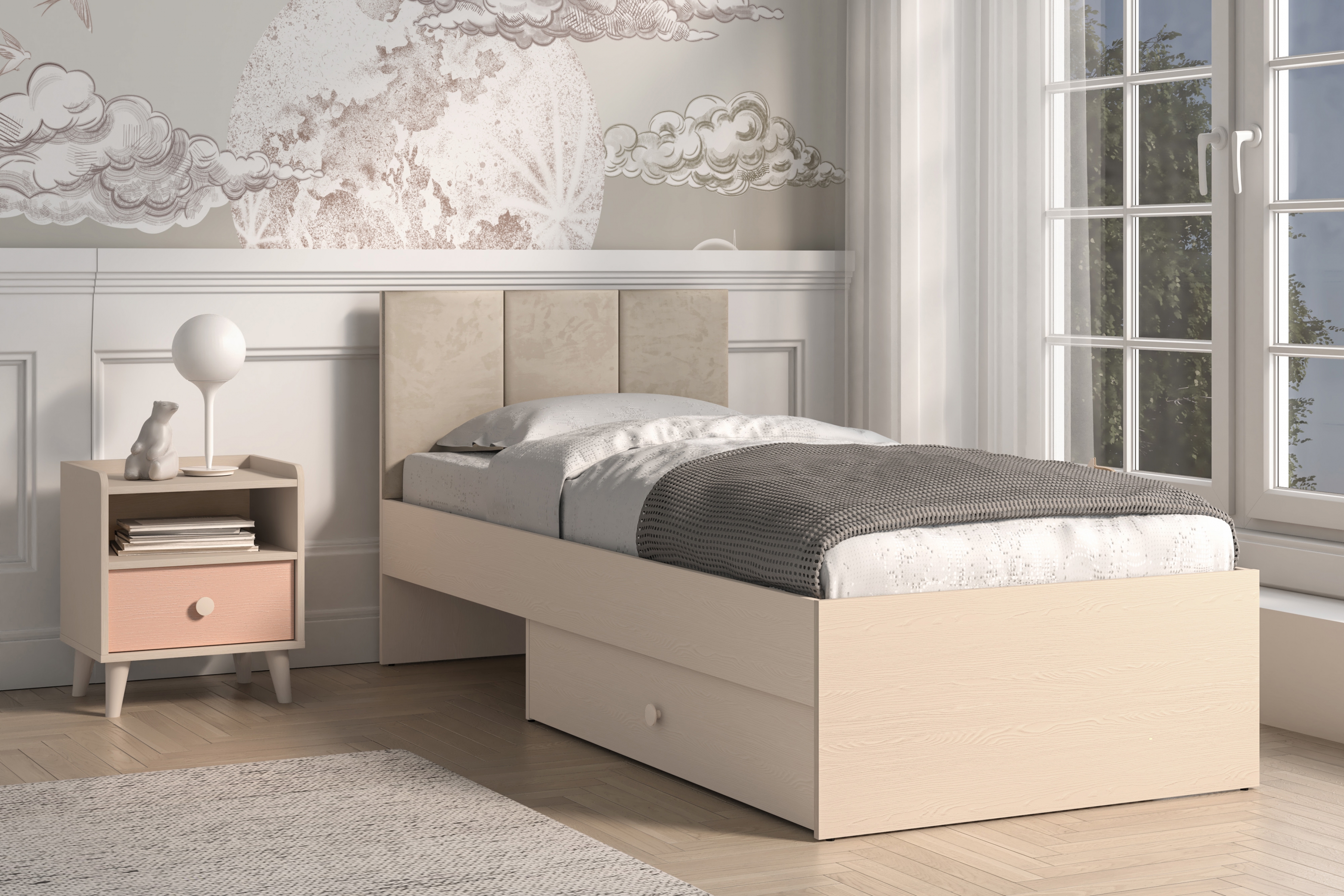 Dětská postel Marla 90x200 cm - béžová Nice 2 / pouštní písek Postel mlodziezowe Marla 90x200 cm - béžová samet Nice 2 / piasek pustyni