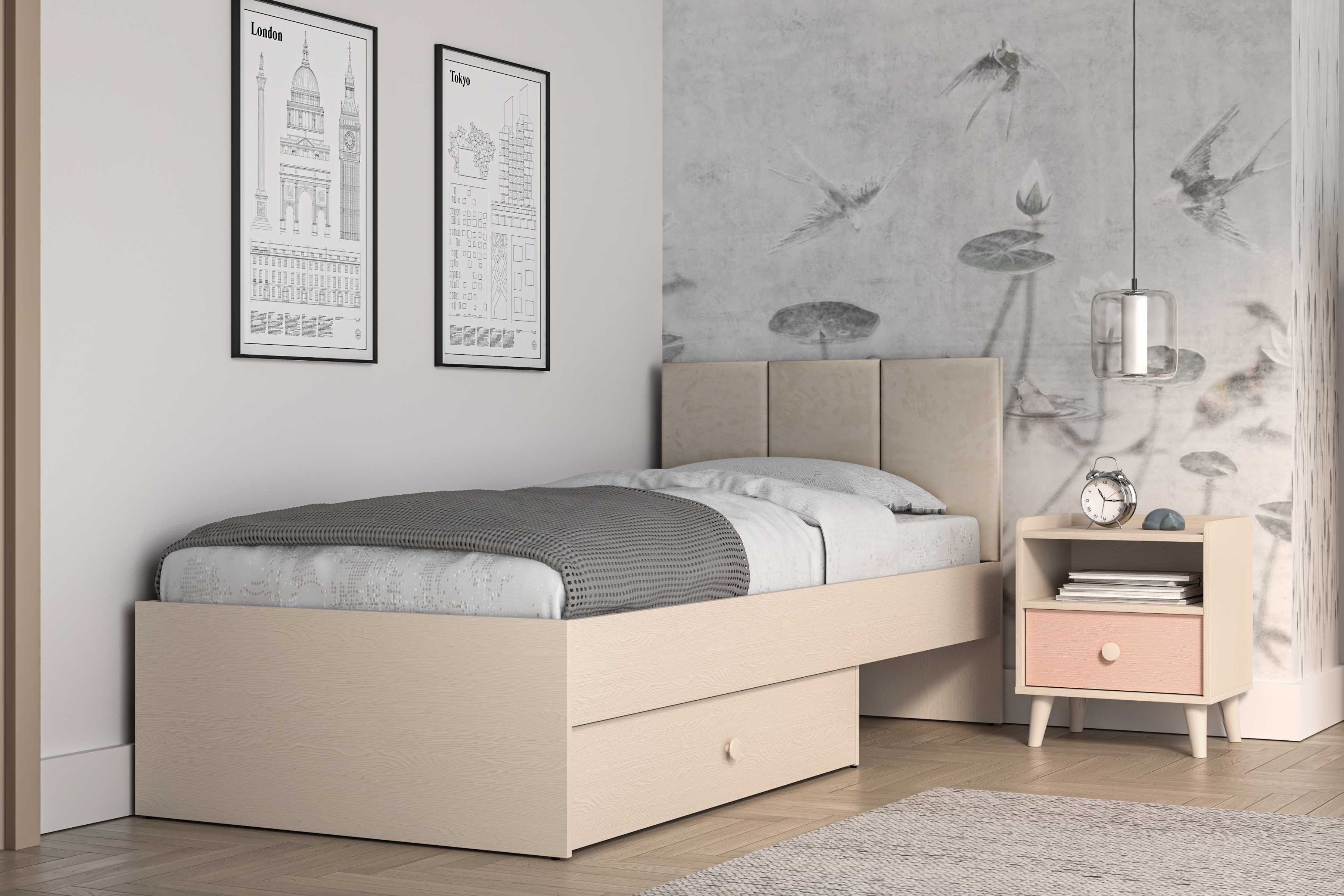 Dětská postel Marla 90x200 cm - béžová Nice 2 / pouštní písek Postel mlodziezowe Marla 90x200 cm - béžová samet Nice 2 / piasek pustyni